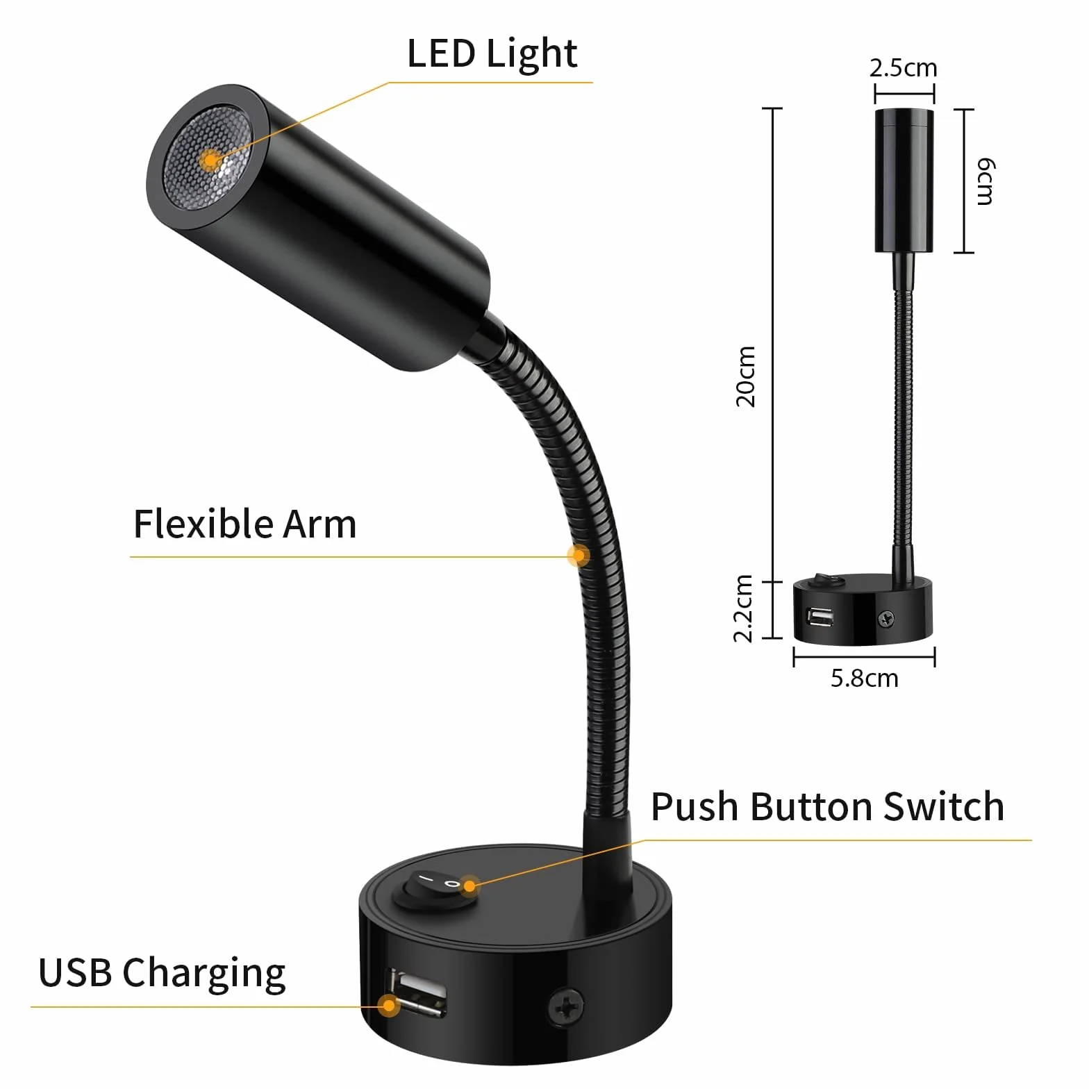 ERWEY lampki do czytania LED 12V kampera elastyczna szyjka łabędzia USB 3000K ciepła biel DC 10-30V czarne