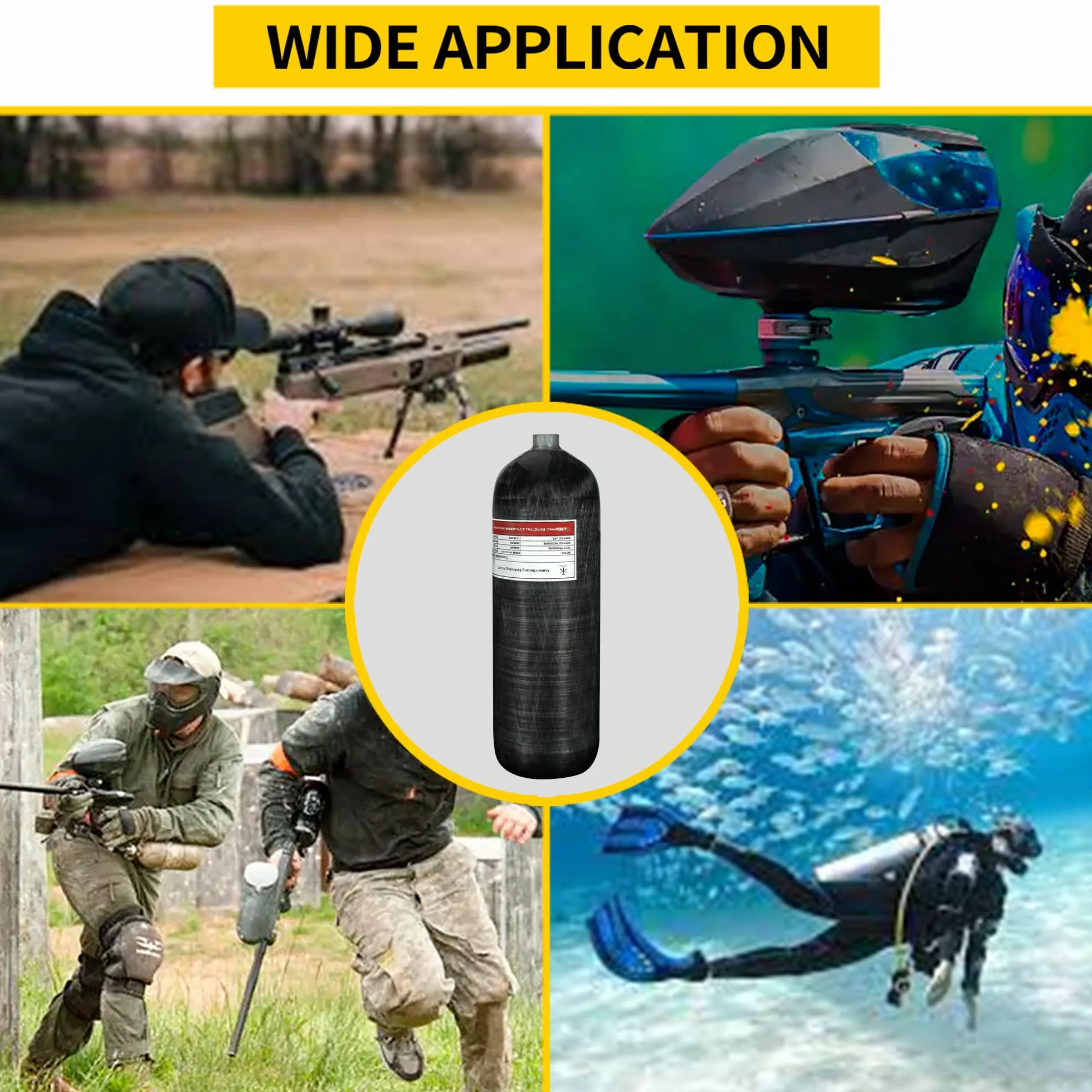 TUXING 6,8 l/414ci zbiornik powietrza HPA z włókna węglowego (nie DOT), system pneumatyczny PCP 4500 psi podwójny zawór pomiarowy 61 cm wąż wysokociśnieniowy z podwójnym szybkozłączką