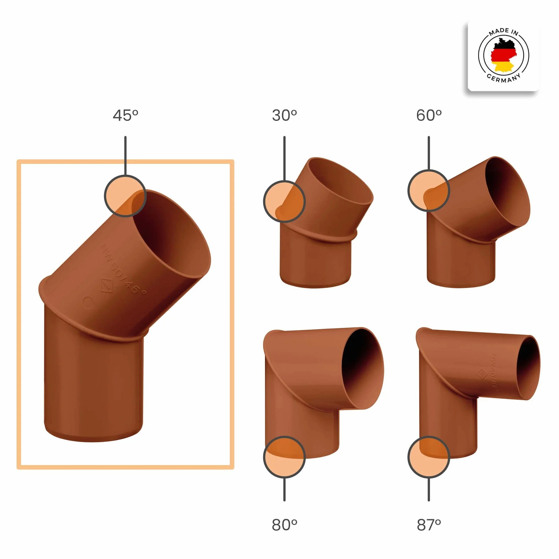 INEFA Kolanko rury spustowej 45 stopni PVC 85mm Brązowy