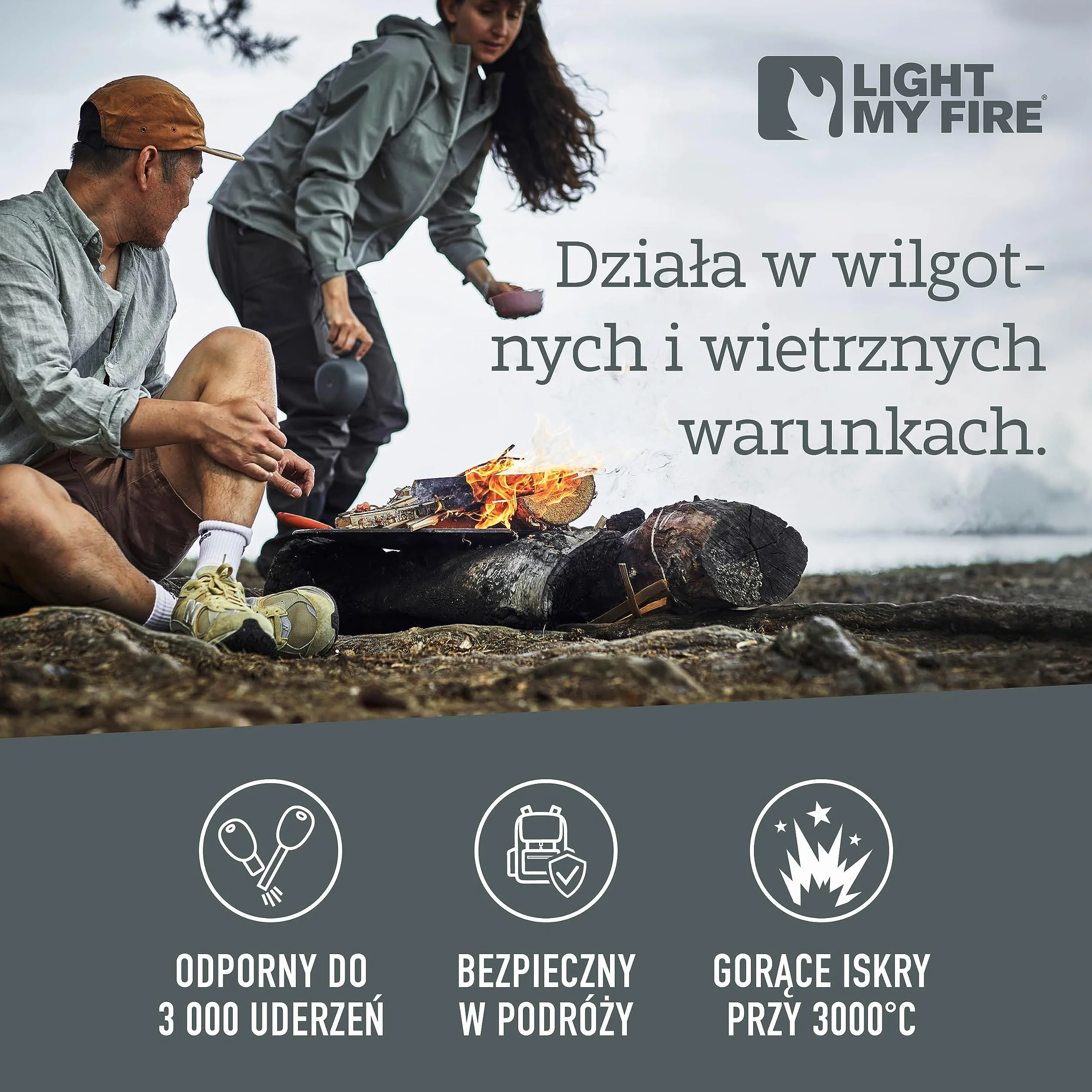 Light My Fire Krzesiwo Magnezowe do Rozpalania Ognia SCOUT, Zestaw Survivalowy Stal Fire Steel – Zestaw do Rozpalania Ognia z Krzemienia i Stali Magnezowej 2w1 – Krzesiwo Wojskowe 3000 Rozpaleń