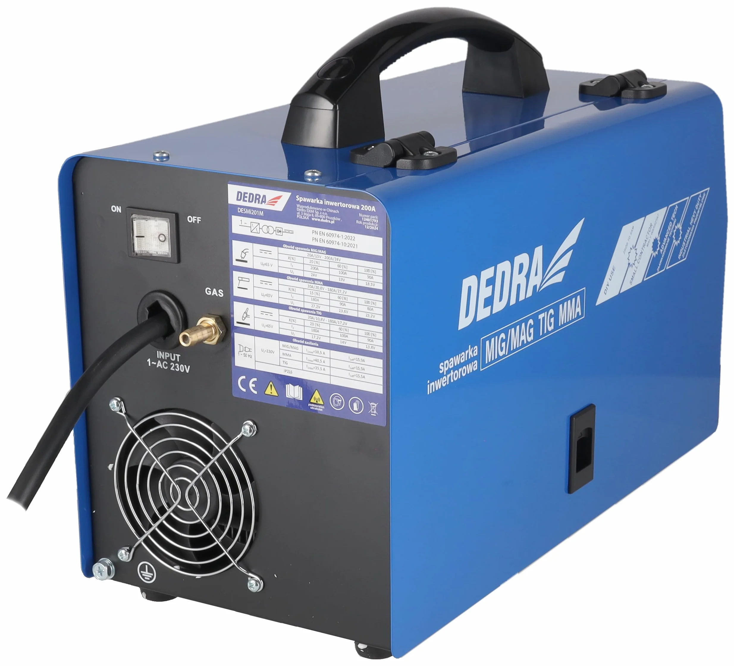 DEDRA Spawarka Inwerterowa 200 A IGBT MIG/MAG TIG MMA Hot Start Anti Stick ARC Force LCD