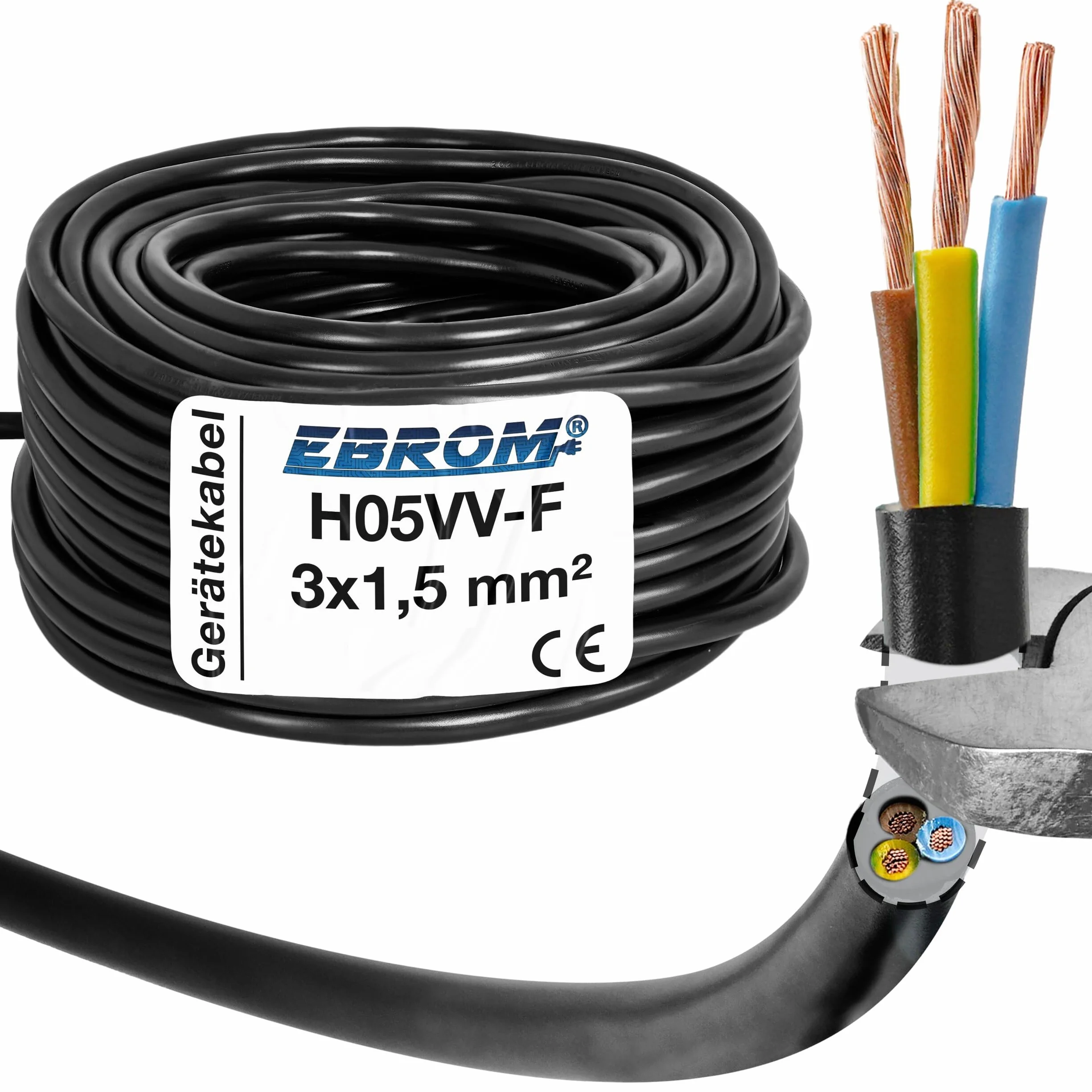 Przewód wężowy H05VV-F 3G1,5 mm² czarny 10 metrów