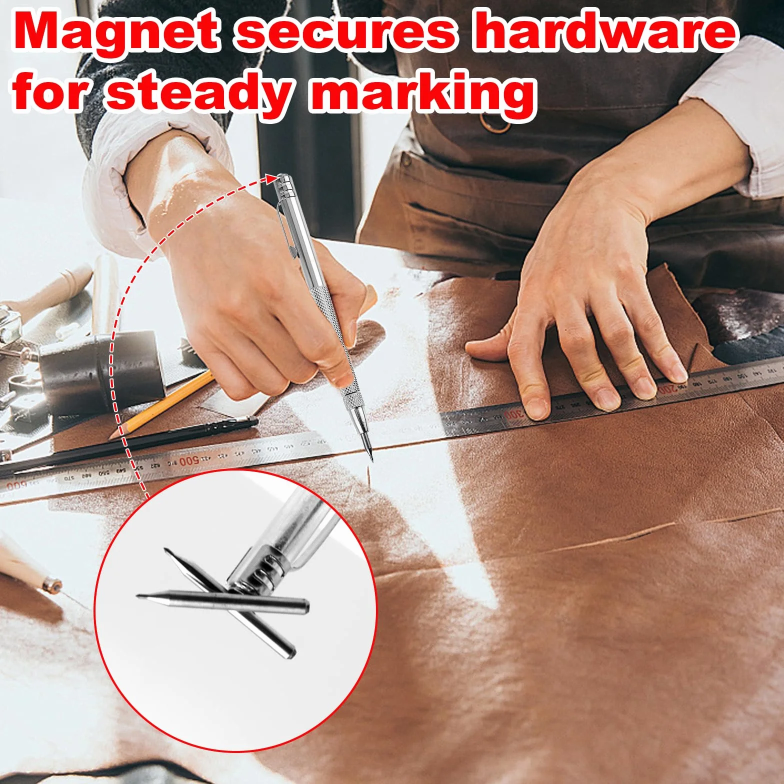 Zestaw narzędzi do trasowania, pisaki ze stali wolframowej, metalowe szpilki, końcówki zapasowe, linijka stalowa 15 cm, magnetyczny ogon