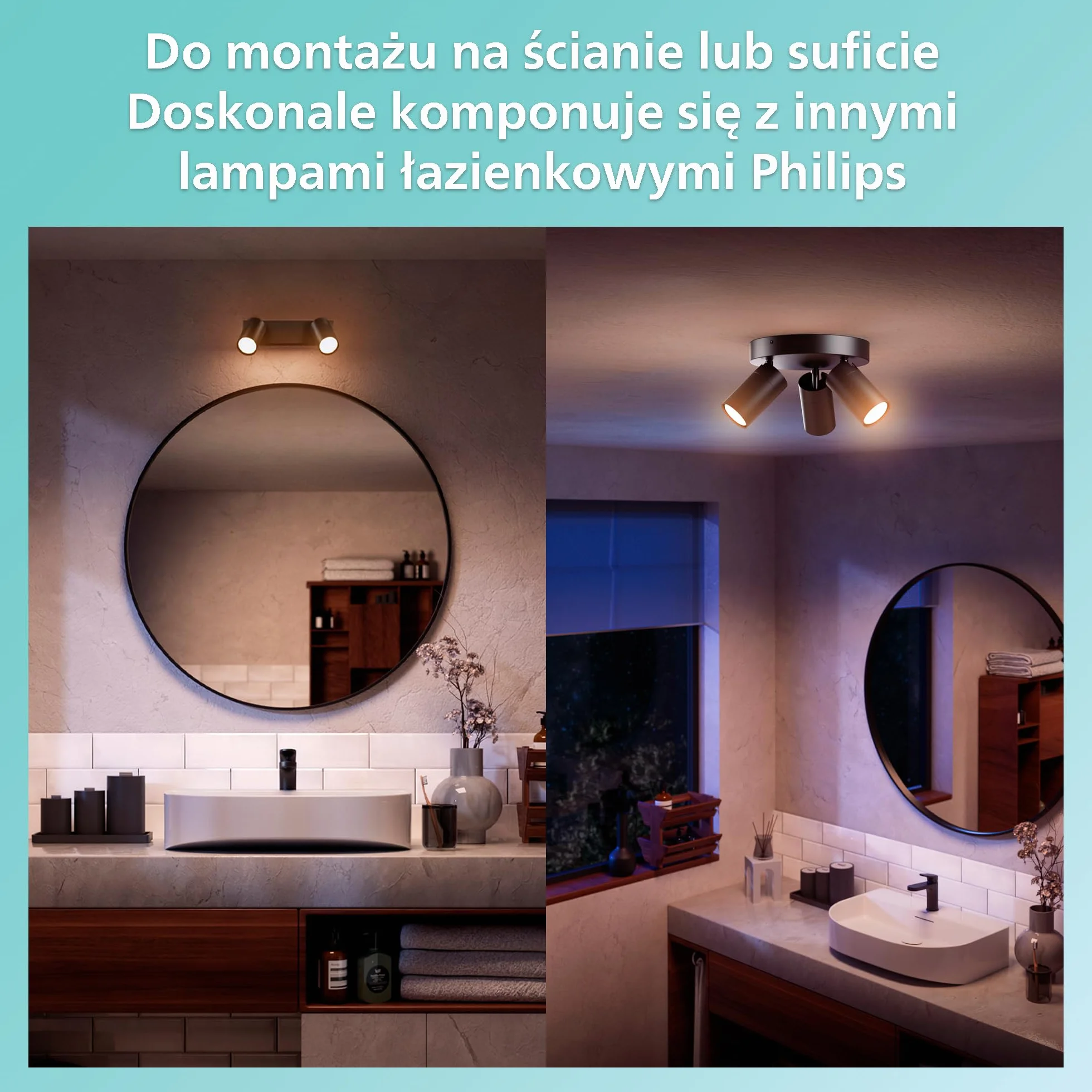 Philips LED Podwójny reflektor punktowy Idris, czarny, IP44, wodoodporny