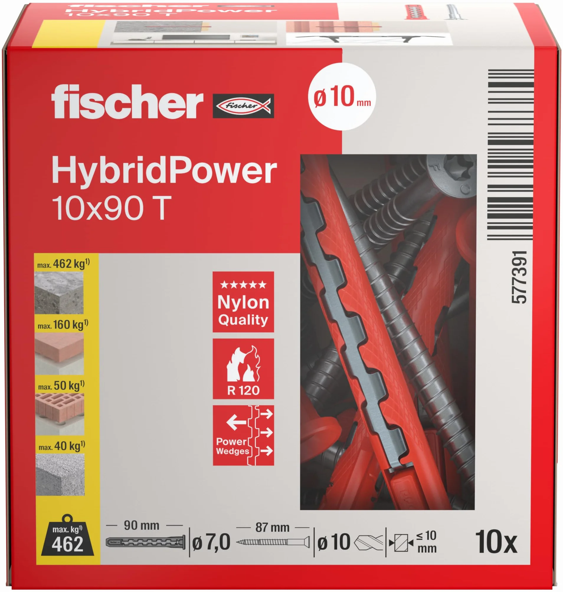 Fischer HybridPower 10 x 90 T kołki rozporowe uniwersalne do betonu i murów