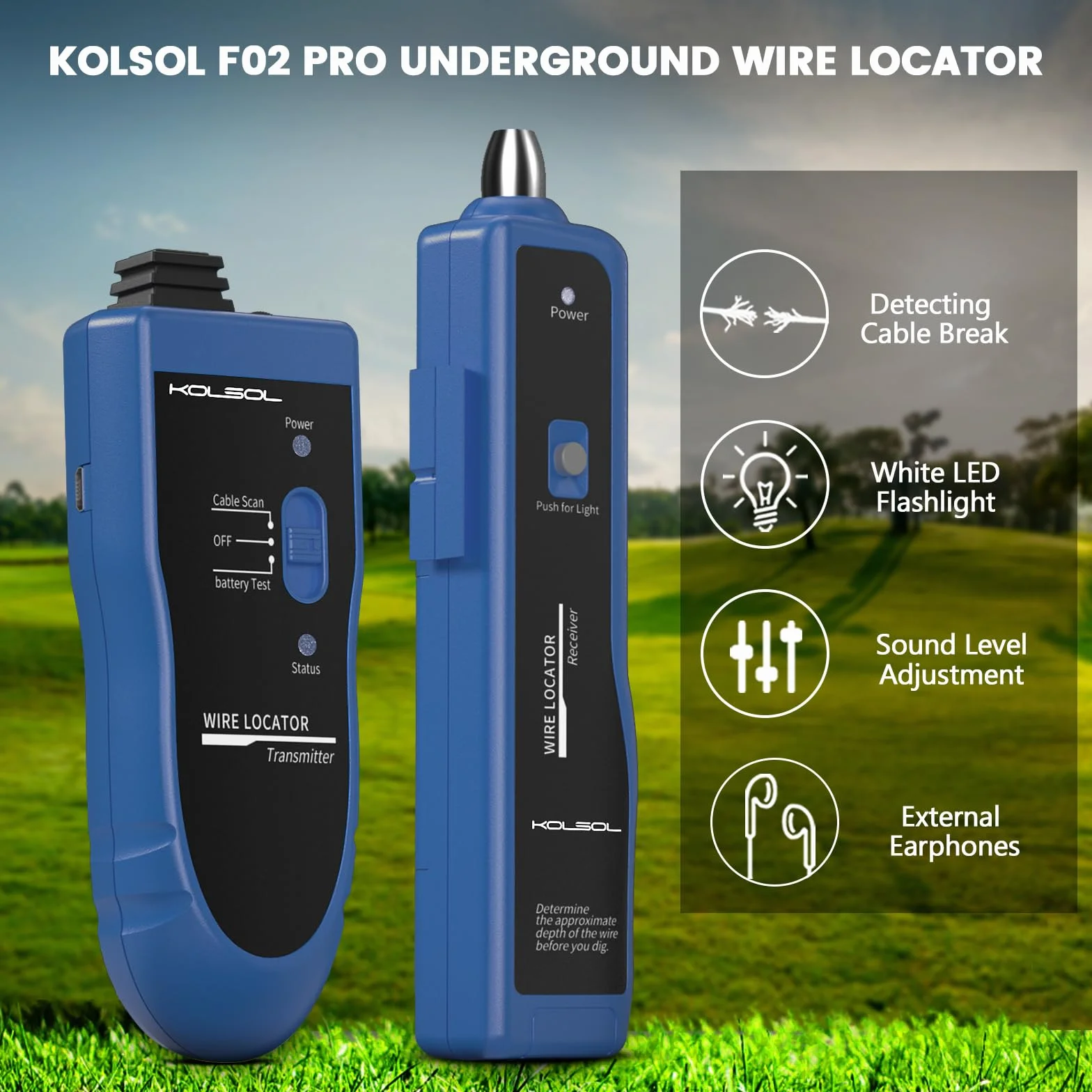 F02 Pro wykrywacz przewodów, podziemny, z akumulatorem 1100 mAh