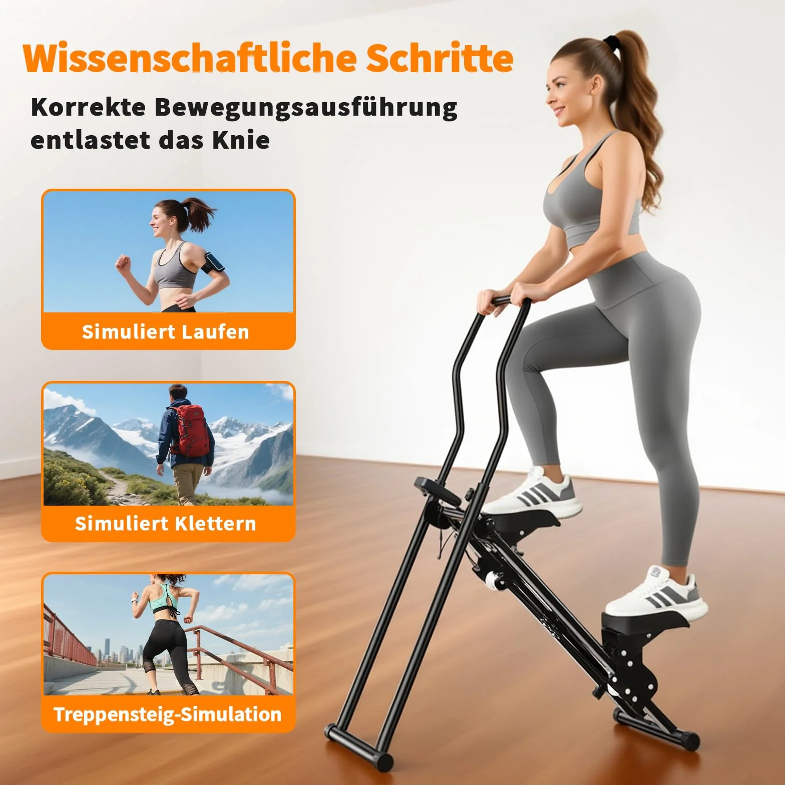 Stair Stepper do domu: Stairmaster do domu | urządzenie fitness do wspinaczki schodów | kompaktowy składany stepper cardio Fitness – regulowane kierownice/pedały i wyświetlacz LCD (A)
