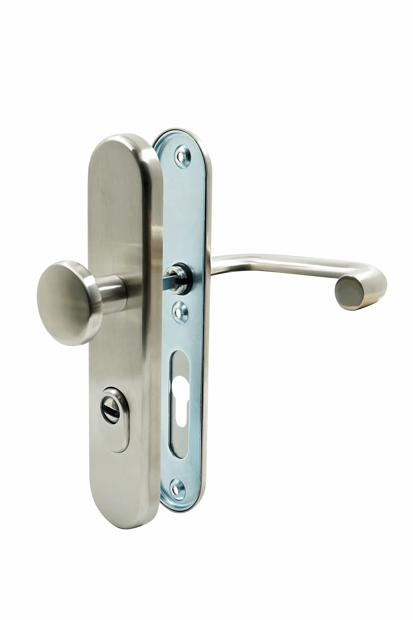 Okucie ochronne drzwi wejściowe cylinder profilowy szyld 72 mm stal szlachetna zestaw klamek