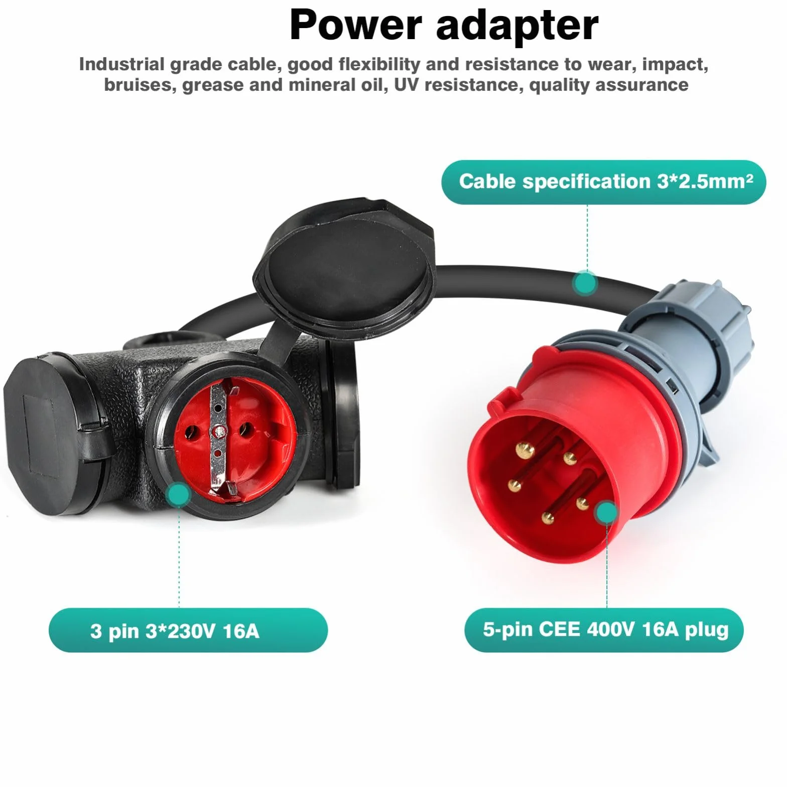 Jadeshay Adapter sieciowy CEE 16 A 400 V do 3 x 230 V 3 x 2,5 mm² Kabel kempingowy i przedłużacz do przyczepy kempingowej
