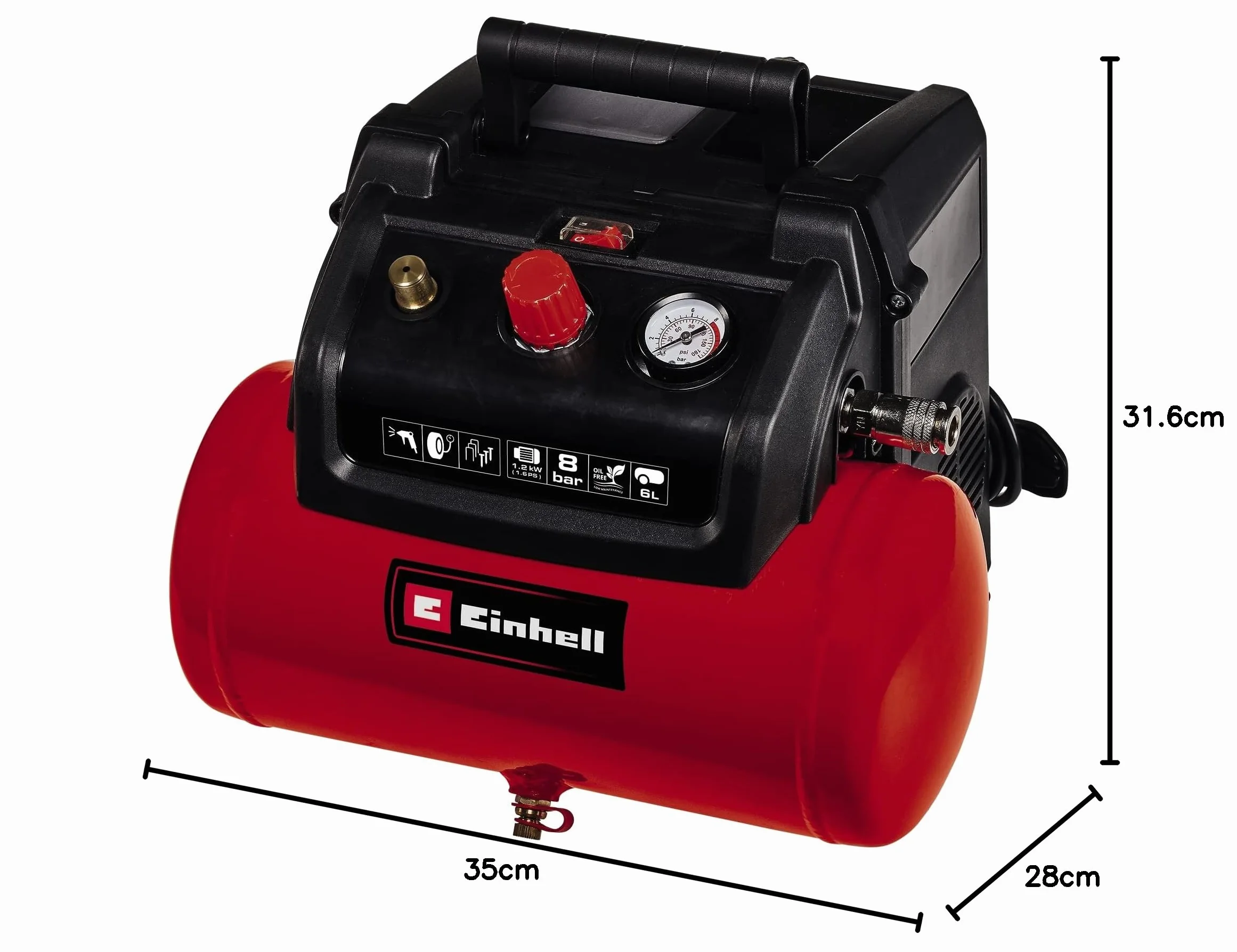 Sprężarka Einhell TC-AC 190/6/8 1,2 kW 8 bar 190 l/min 6 l zbiornik bezolejowa