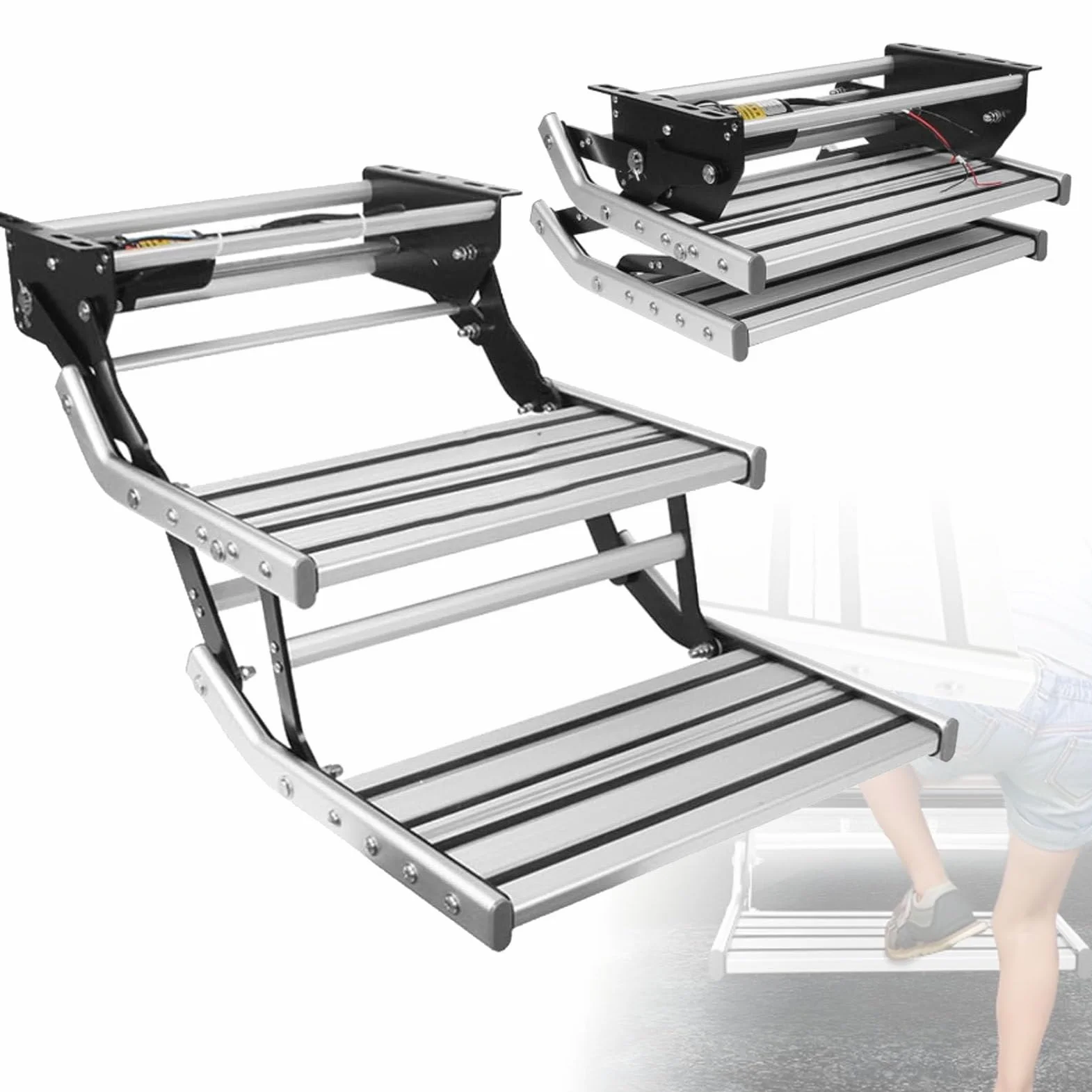 Składane schody do kampera RV elektrycznie chowane 12V stop aluminium antypoślizgowy