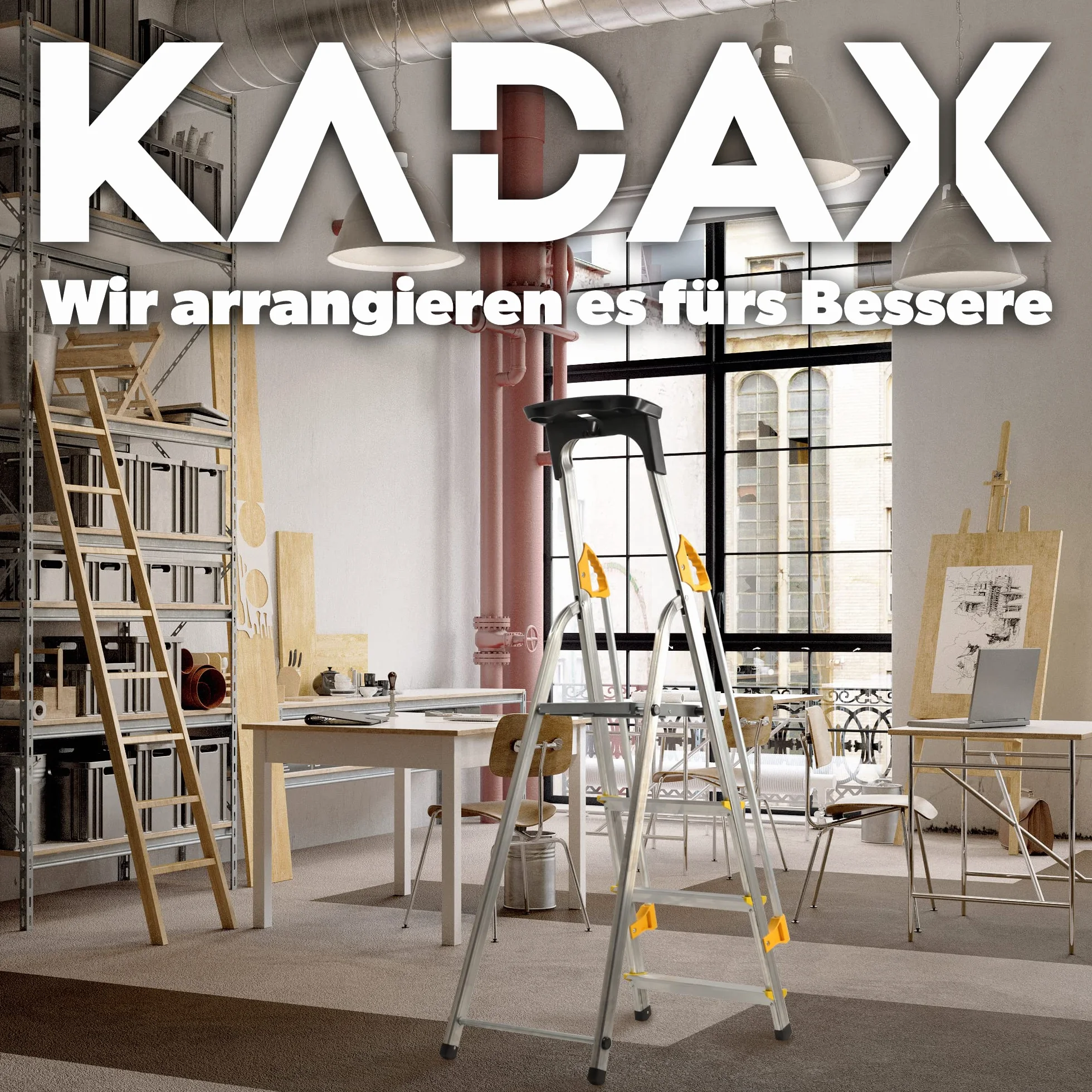 KADAX Drabina aluminiowa 4-stopniowa składana z poręczą 150 kg