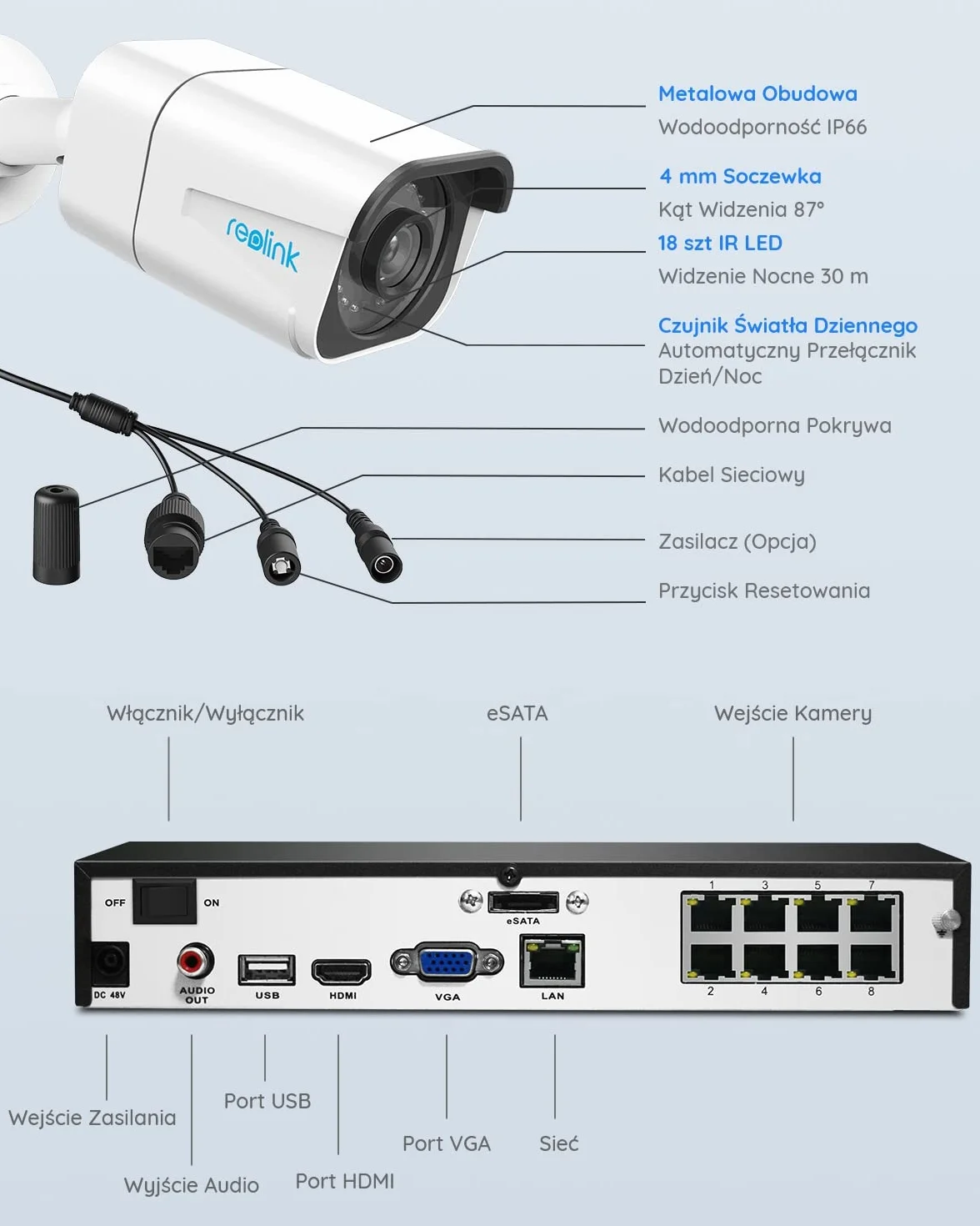 Reolink 4K PoE H.265 Zestaw kamer do monitoringu CCTV, 6 sztuki zewnętrznych kamer IP 8MP z wykrywaniem osób/pojazdów i 8-kanałowy NVR z 2 TB HDD do nagrywania 24h/7 Noktowizja Wodoodporność