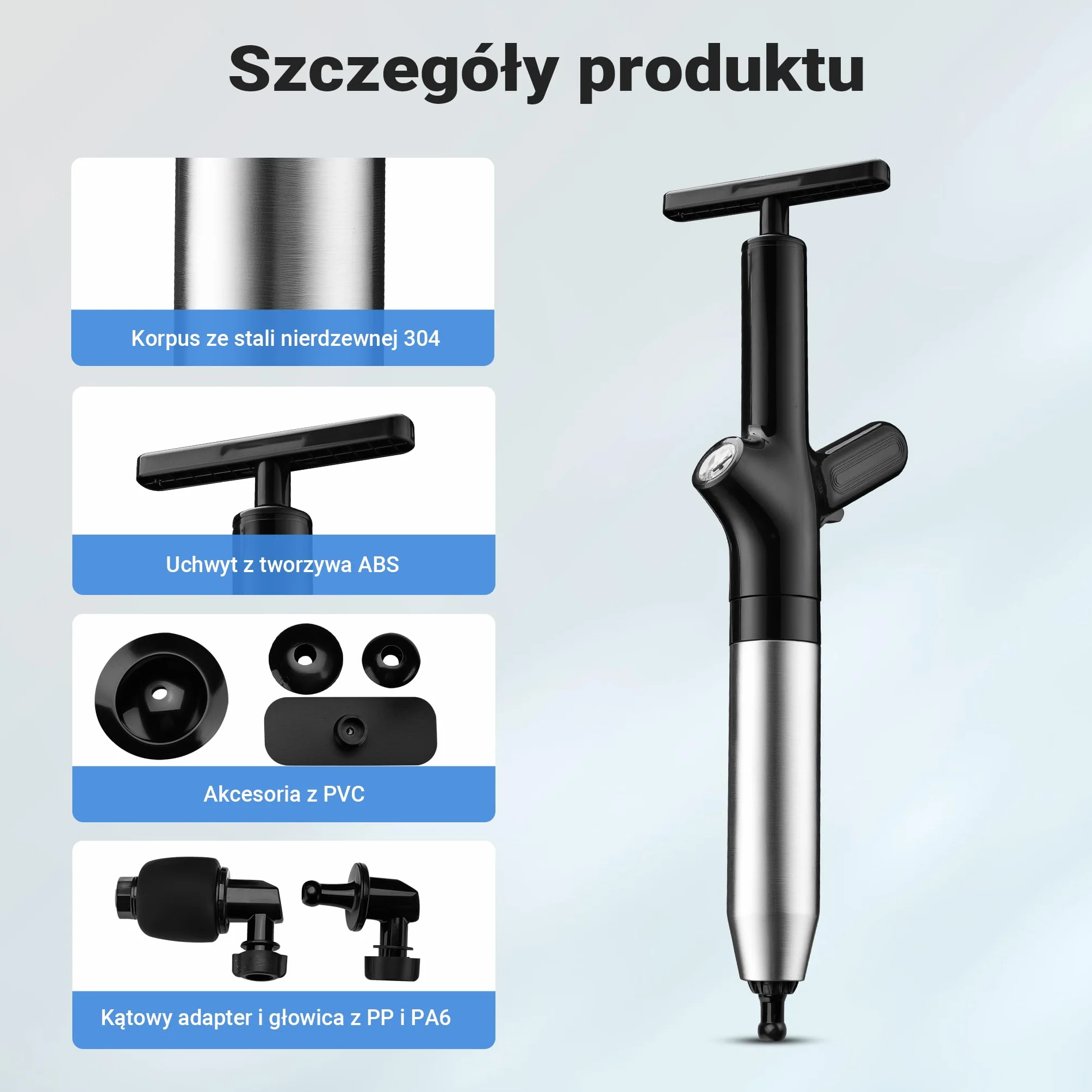 Wiltec Przepychacz ciśnieniowy do rur z manometrem, końcówkami i akcesoriami