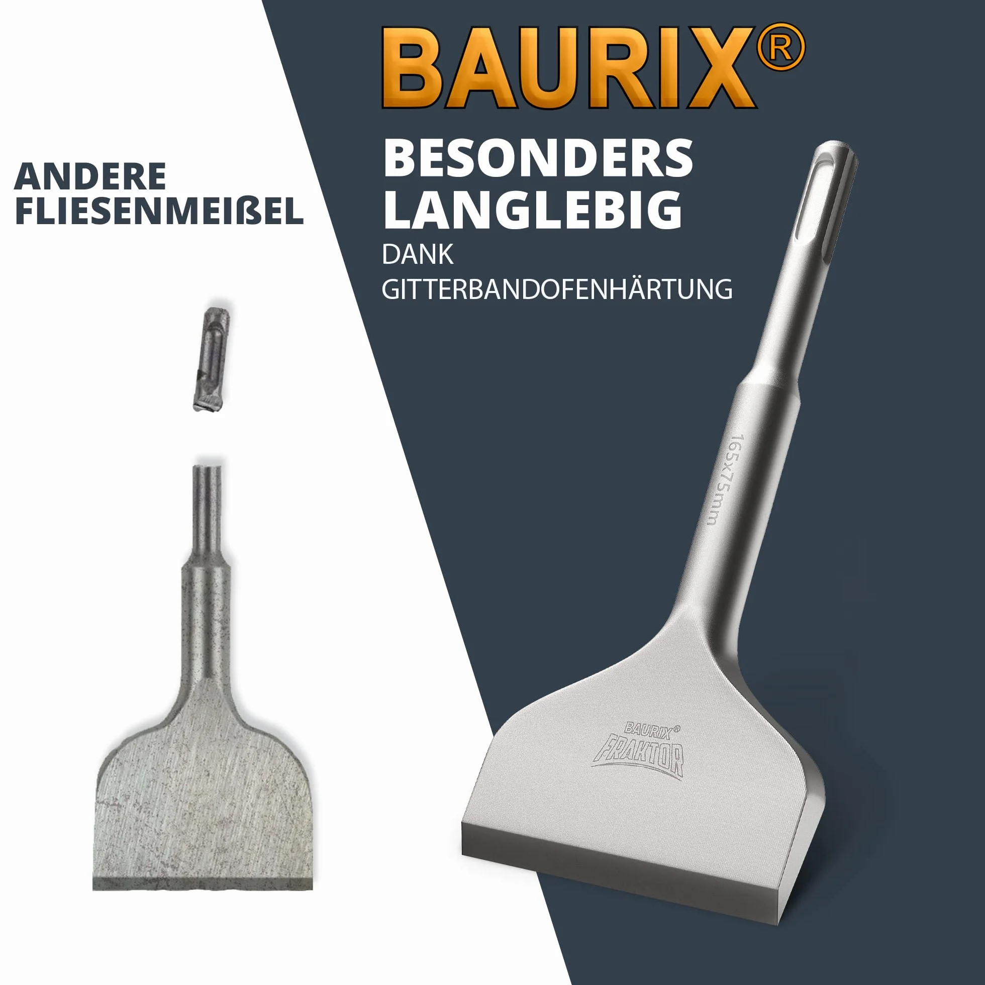 BAURIX Dłuto SDS Plus 165 x 75 mm Stal 42CrMo FRAKTOR