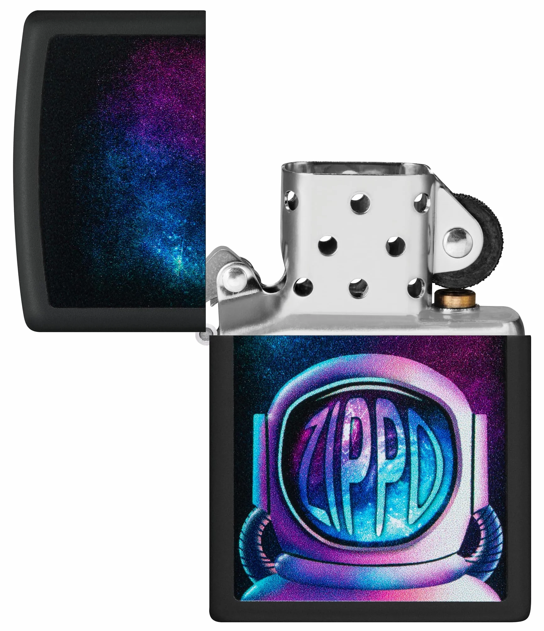 Zippo Astronaut Zapalniczka Sztormowa, Kolorowy Nadruk, do Napełniania, Wielokrotnego Użytku, Wiatroodporna Konstrukcja, Pudełko na Prezent, Wykonano w USA, Kolor Czarny Matowy (Black Matte)