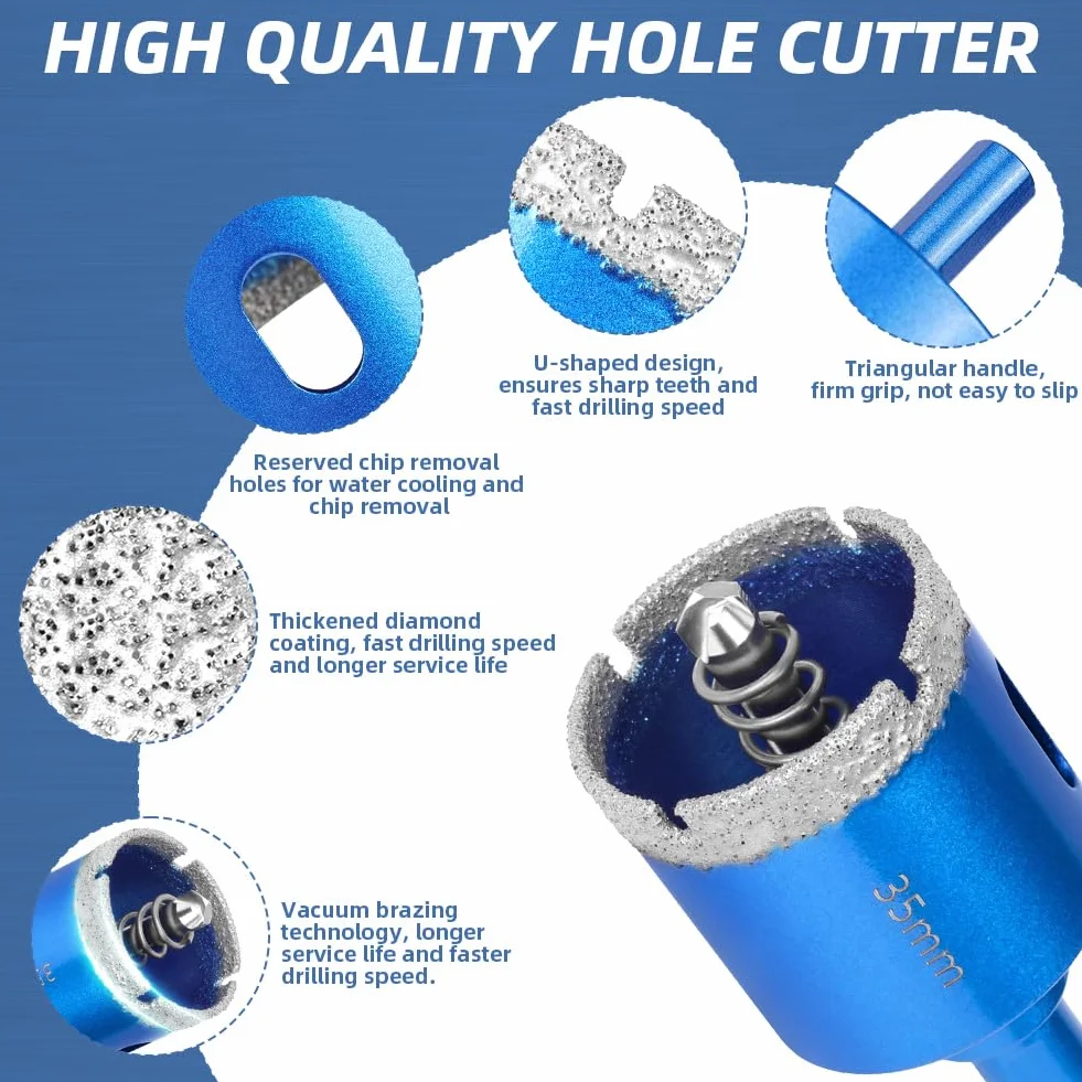 Flintronic Diamentowa otwornica 35 mm z wiertłem centralnym do cięcia szkła, płytek, ceramiki, marmuru
