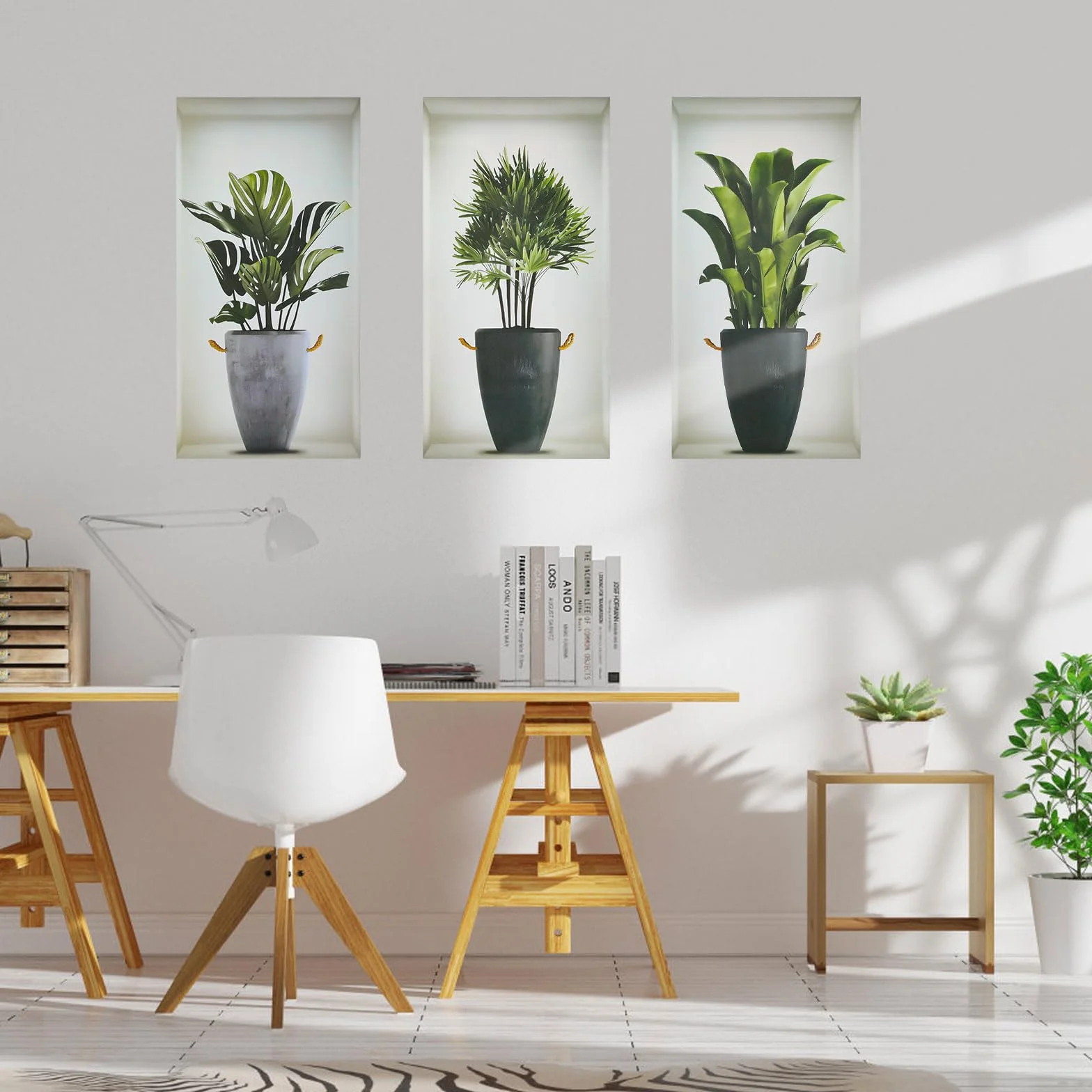 Naklejki ścienne 3D z zielonymi roślinami PCW bonsai, zdejmowane