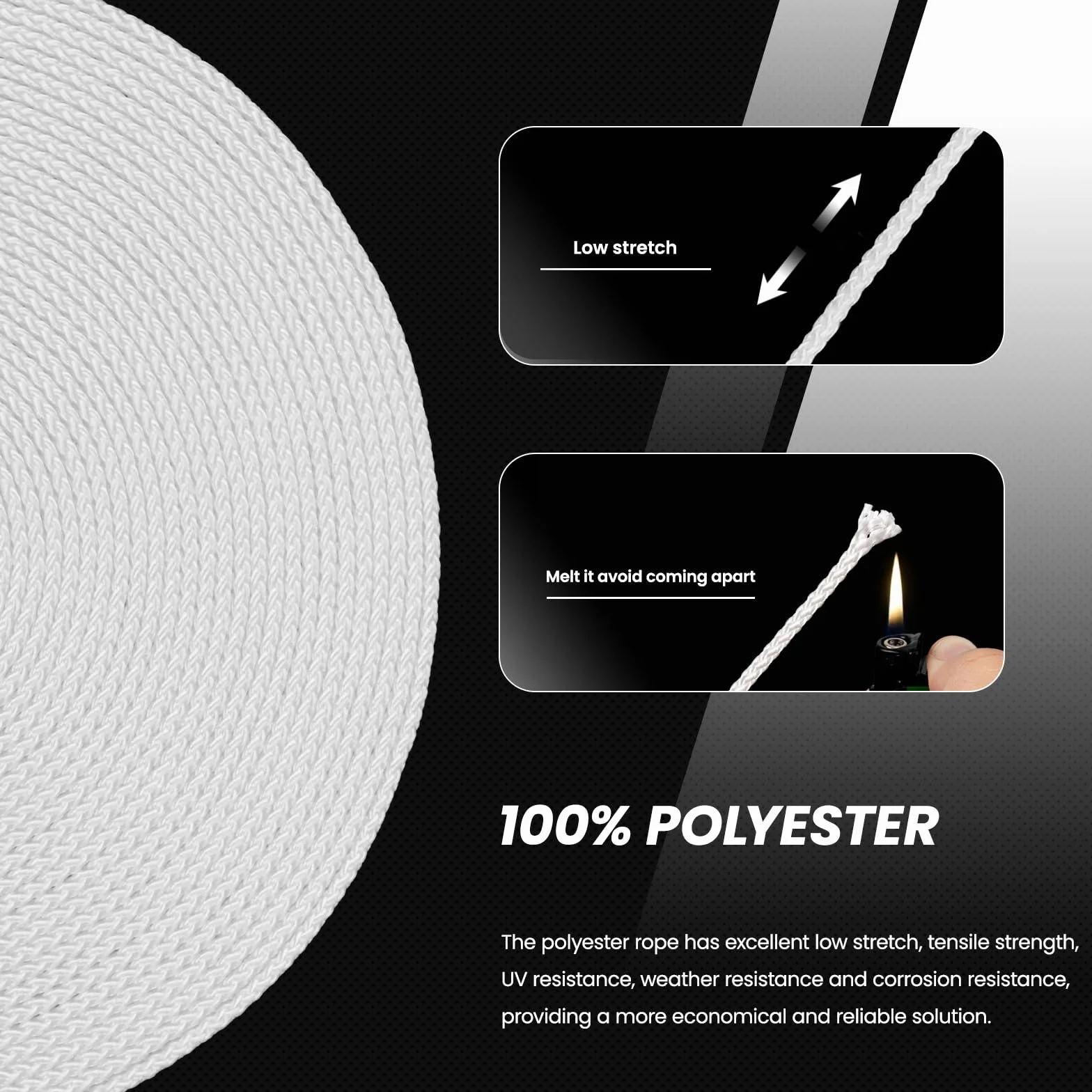 Cord Lina Poliestrowa 3mm x 30m Linka Pleciona Sznurek na Szpuli Biały