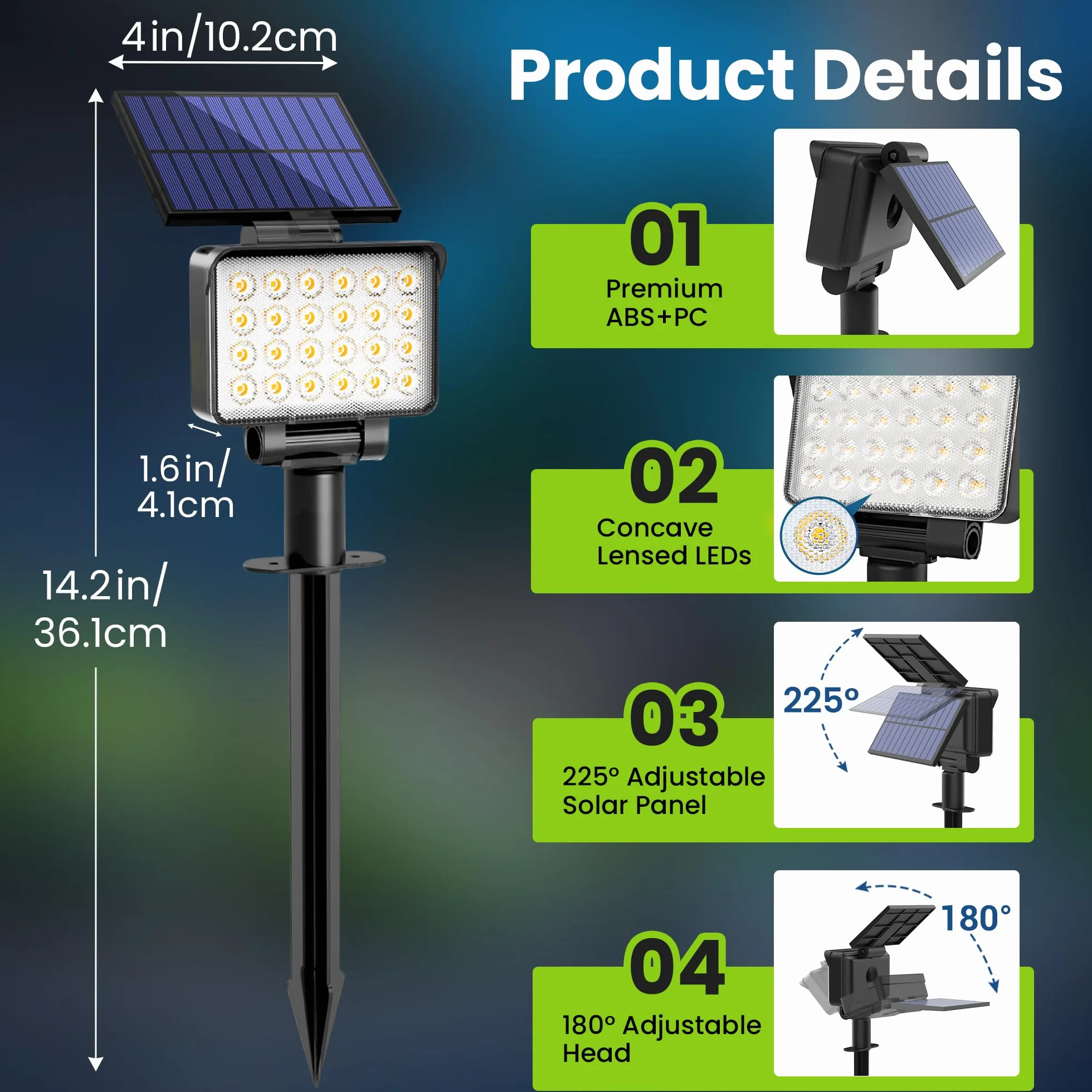 Solpex Solarne oświetlenie punktowe IP65 24 diody LED reflektory zewnętrzne ciepła biel 4 sztuki