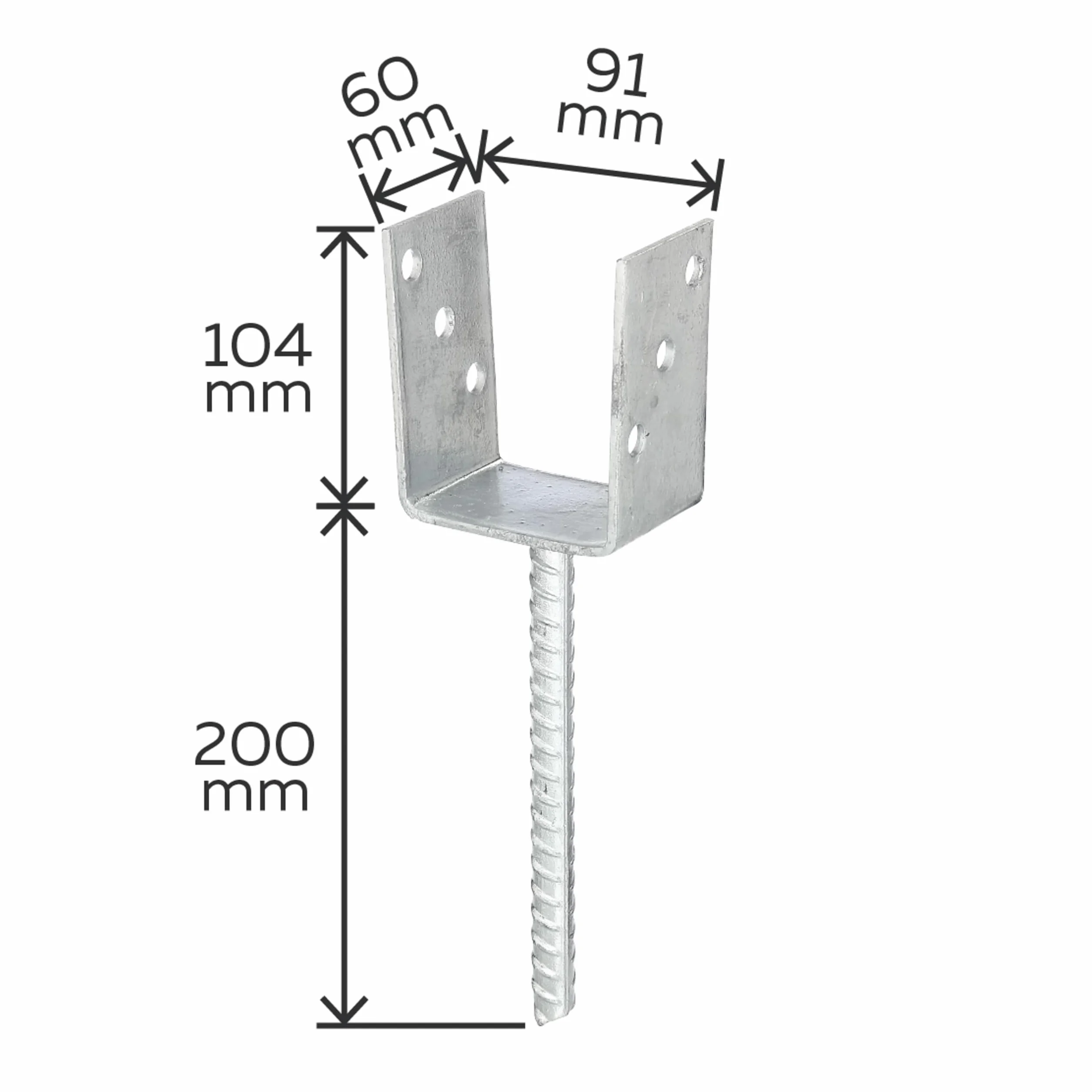 Alberts 214265 wspornik słupa U z kotwą do betonu ze stali ryflowanej cynkowany ogniowo 91 mm 200 mm