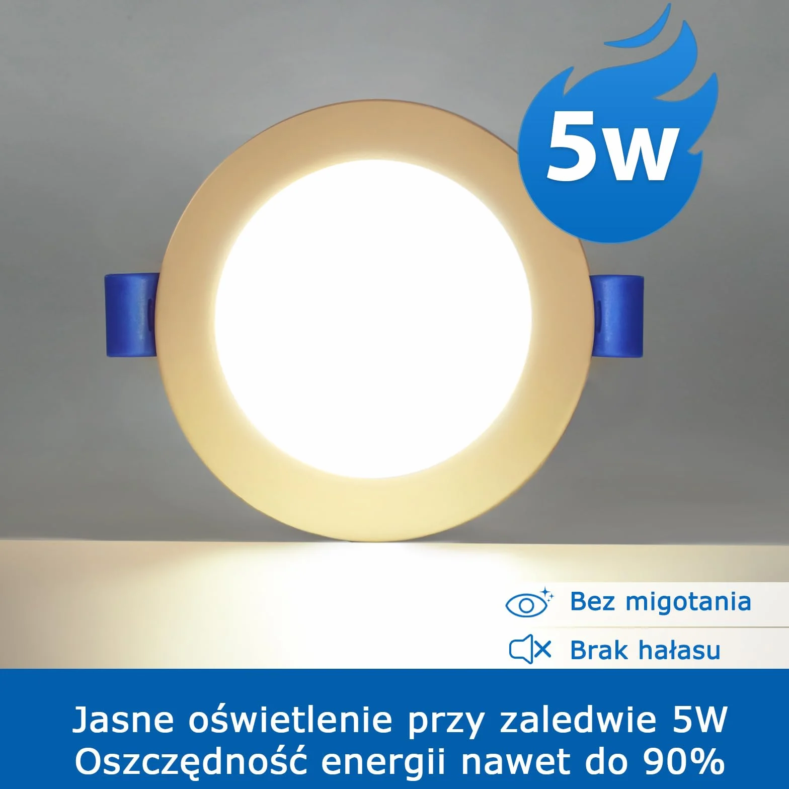 Reflektory LED Wpuszczane Sufitowe, Białe Neutralne 4000 K, Otwór 68 mm, Wodoodporne IP44, 5 W 400 lm 220-240 V, Średnica 90 mm, Wewnętrzna Łazienka Kuchenna, Zestaw 40 Sztuk