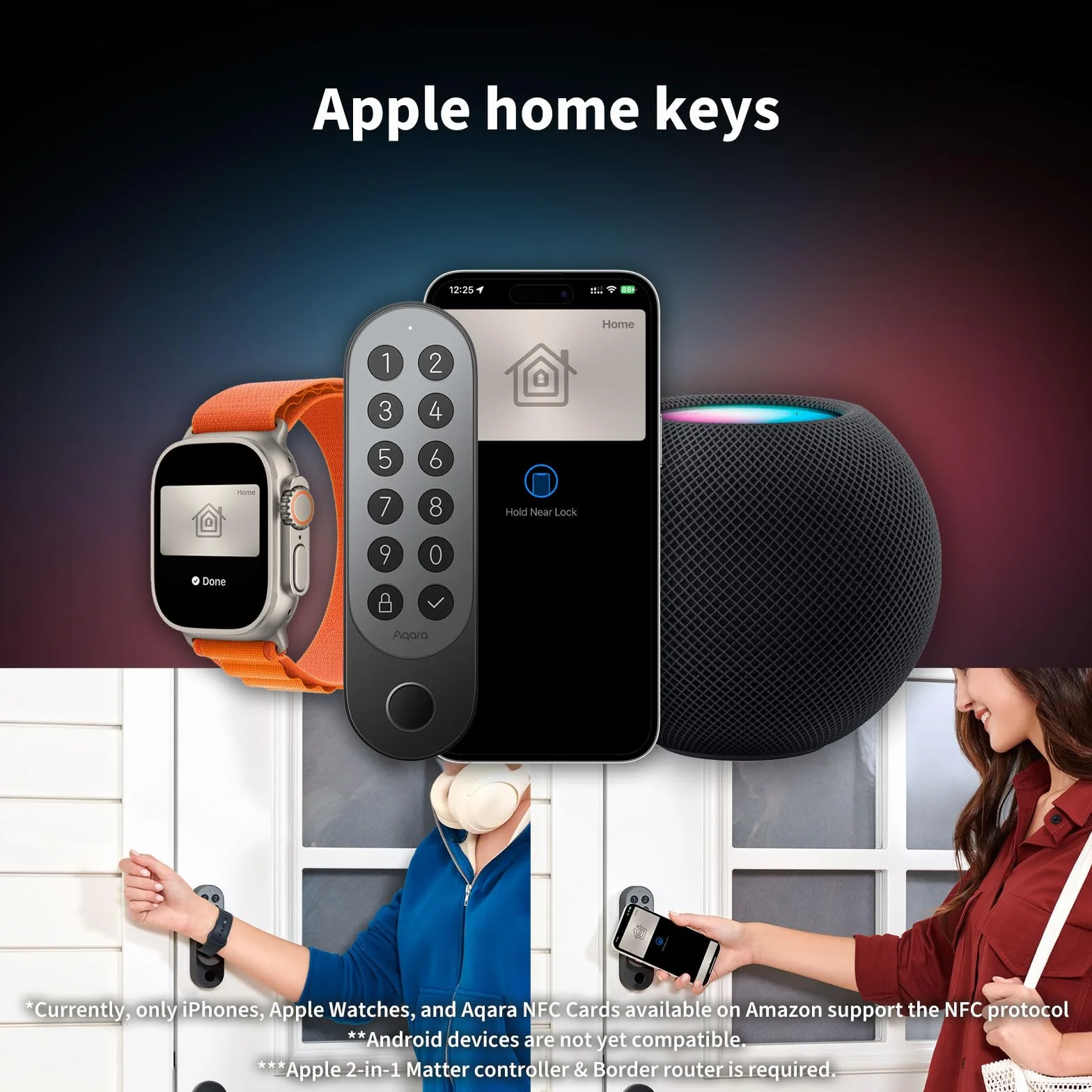 Aqara Inteligentny Zamek U200 (w zestawie klawiatura na odcisk palca), Matter over Thread, Apple Home Key i Akumulatorem, Obsługuje Apple Home, Google, Alexa i SmartThings, Czarny