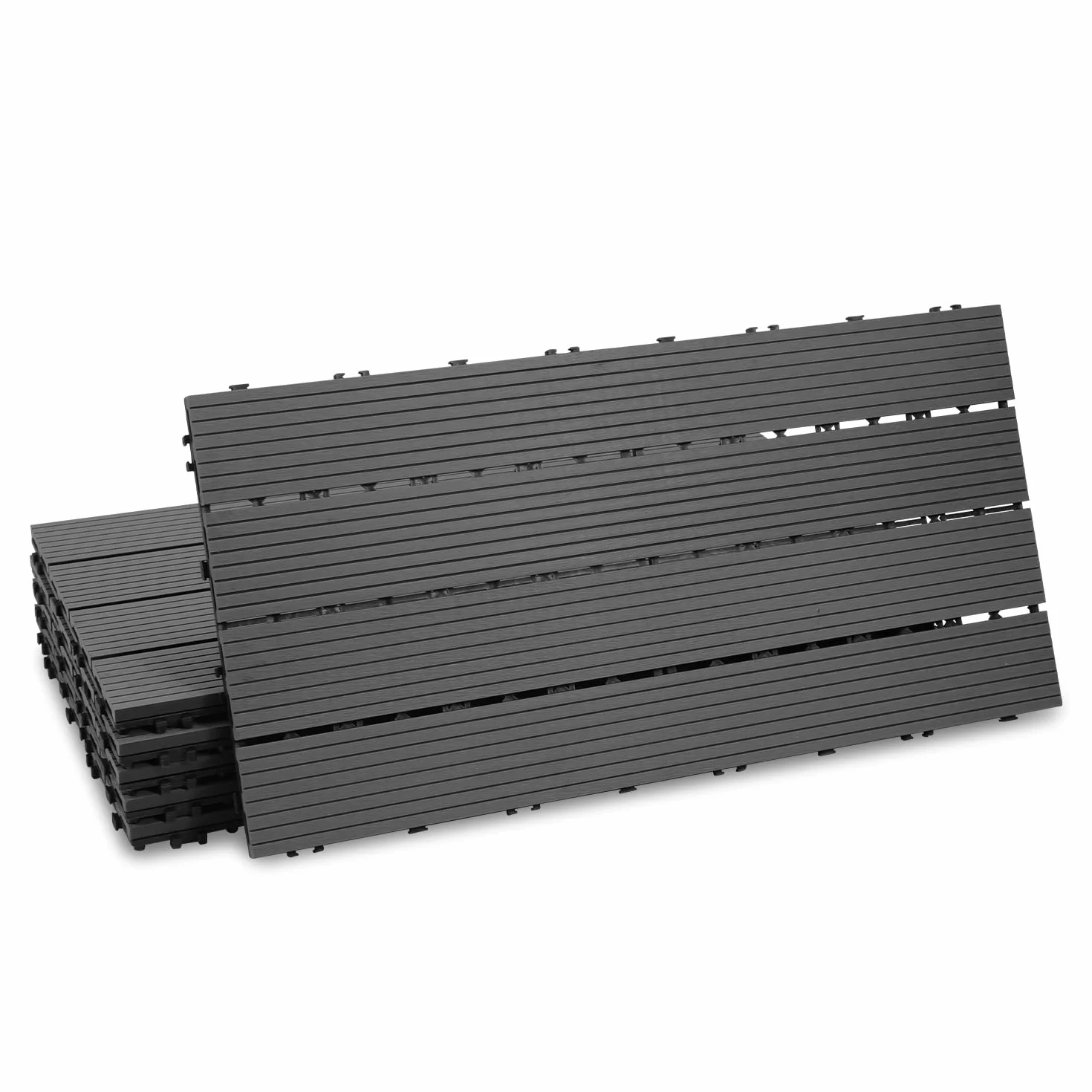 Fiqops Płytki tarasowe z WPC, 24 sztuki, 30 x 60 cm, płytki podłogowe na balkon, płytki ogrodowe z systemem zatrzaskowym, płytki tarasowe, wodoodporne, na taras, na 4 m², antracytowe