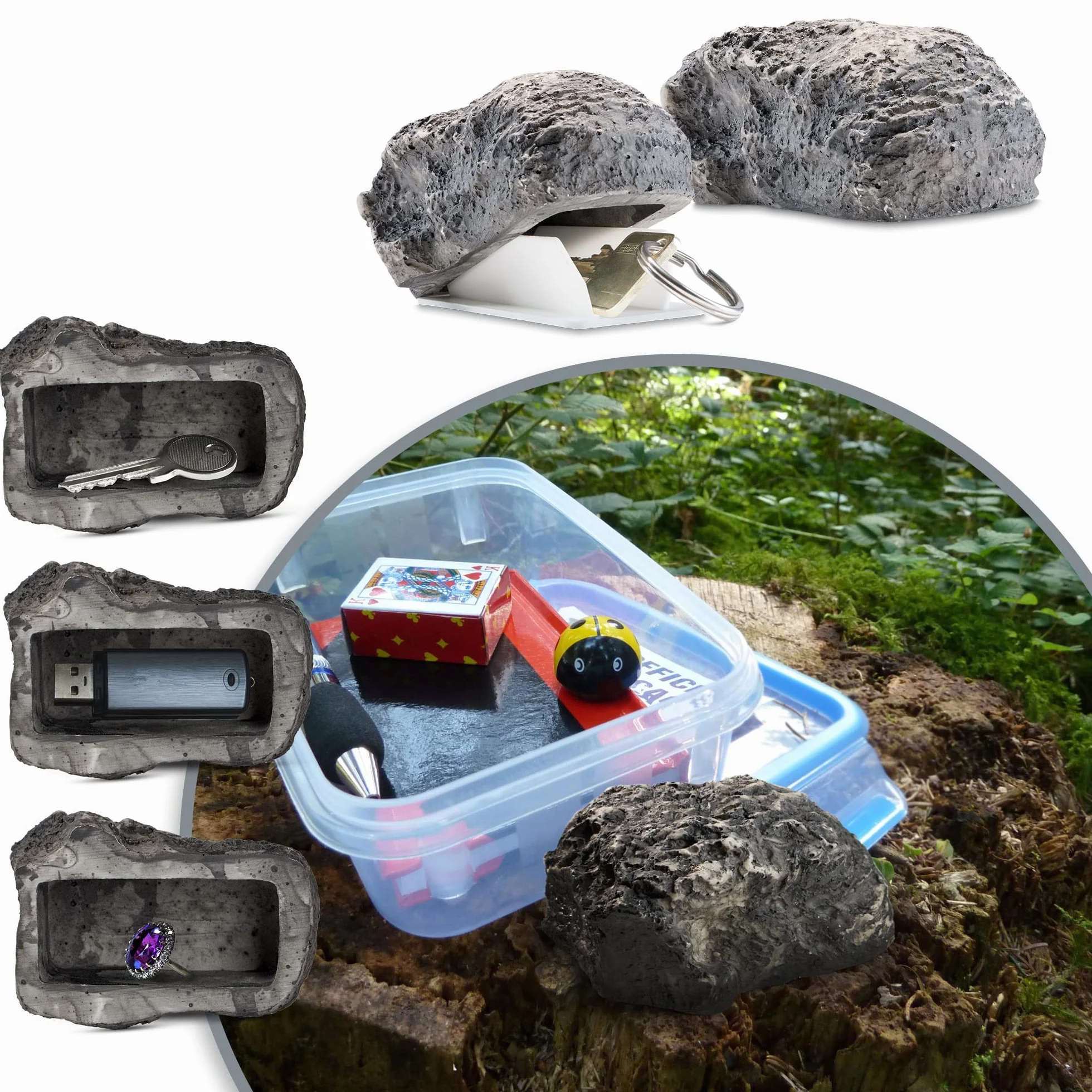 COM-FOUR® 2x kluczowy kamien imitacja kamienia z sekretna przegródka do geocachingu kryjówka na klucze sztuczny glaz