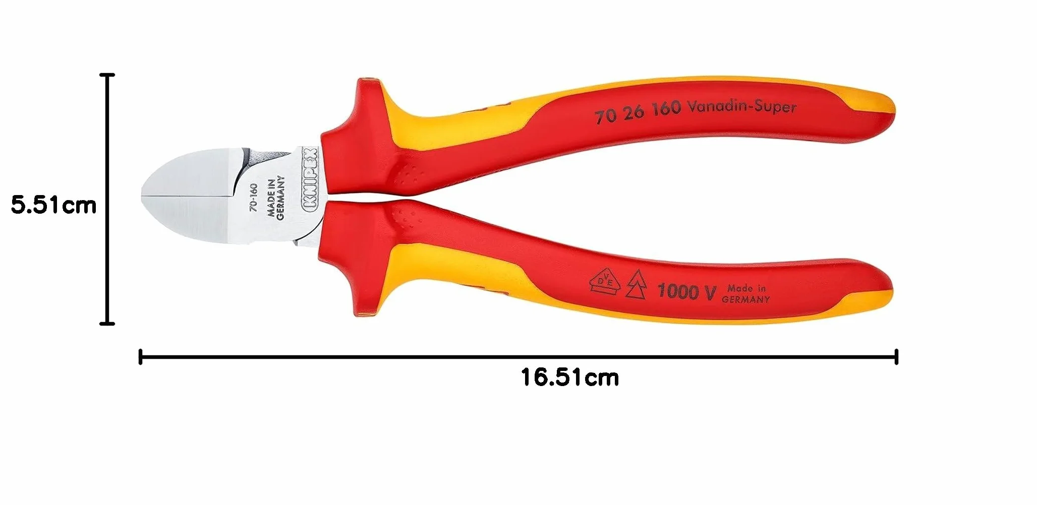 KNIPEX Szczypce tnące boczne chromowany 160 mm, izolowane wg VDE