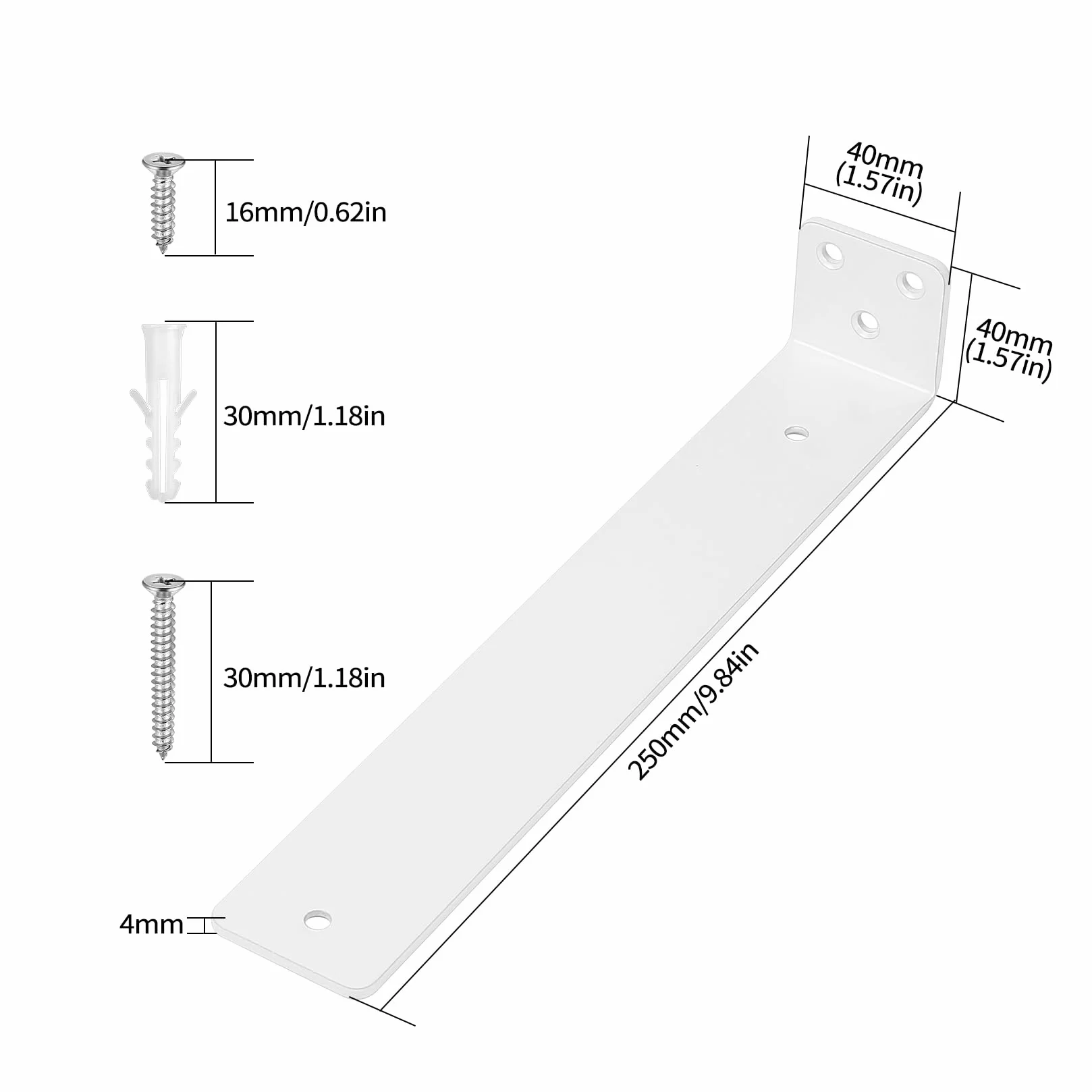 Uchwyt do regału 250 mm biały kątownik L wspornik do półek uchwyt ścienny 4 sztuki