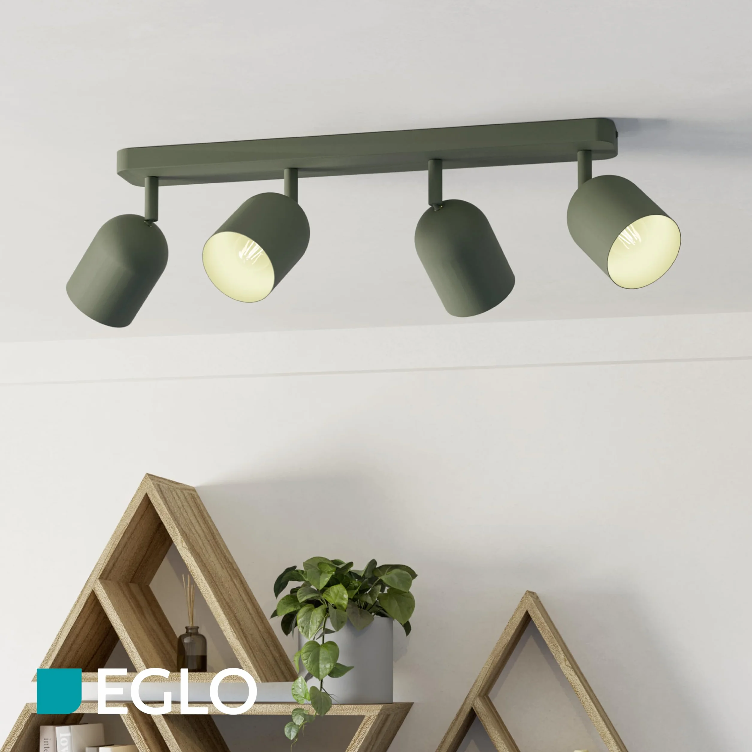 EGLO Tilston Lampa sufitowa 4-żarówkowa, reflektor sufitowy do salonuowa oprawa podsufitowa ze stali w kolorze ciemnozielonym E14
