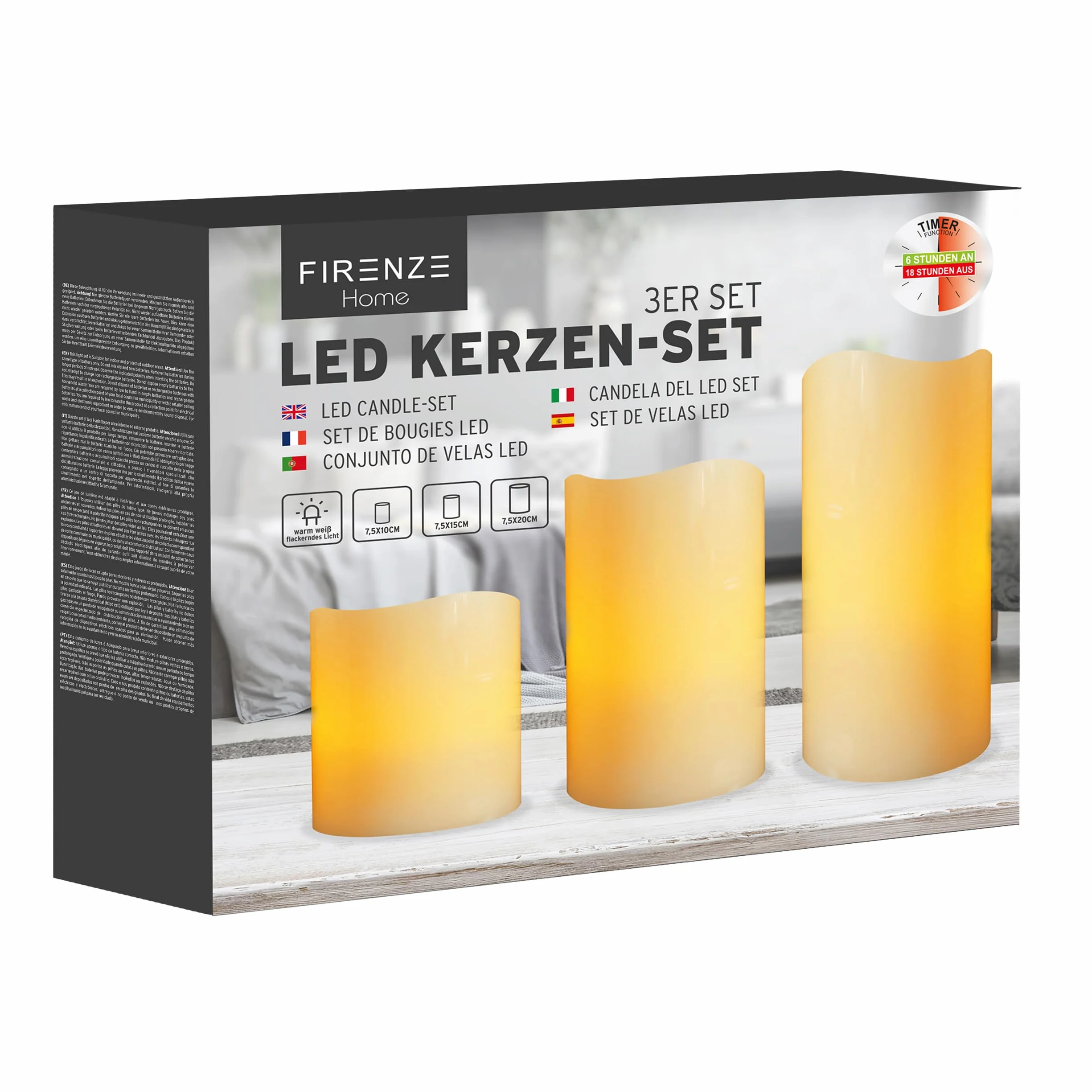 Zestaw 3 świec LED do użytku na zewnątrz – migoczące, ciepłe, białe światło, timer 5 h, zasilanie bateryjne, 3 rozmiary – idealne oświetlenie do użytku na zewnątrz