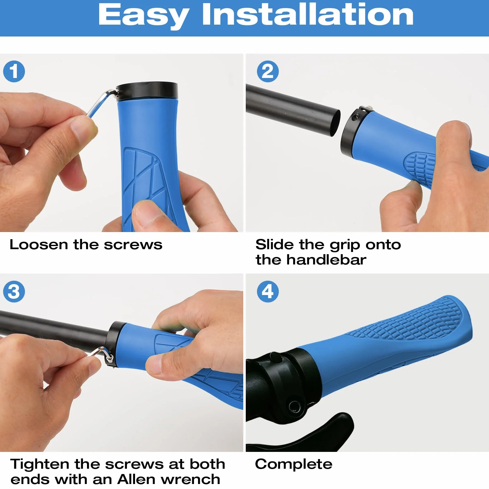 Ergonomiczne uchwyty na kierownicę, uniwersalne uchwyty na kierownicę 22,2 mm, antypoślizgowe, szybki montaż, z kluczem montażowym, do rowerów trekkingowych, wyścigowych, miejskich, składanych
