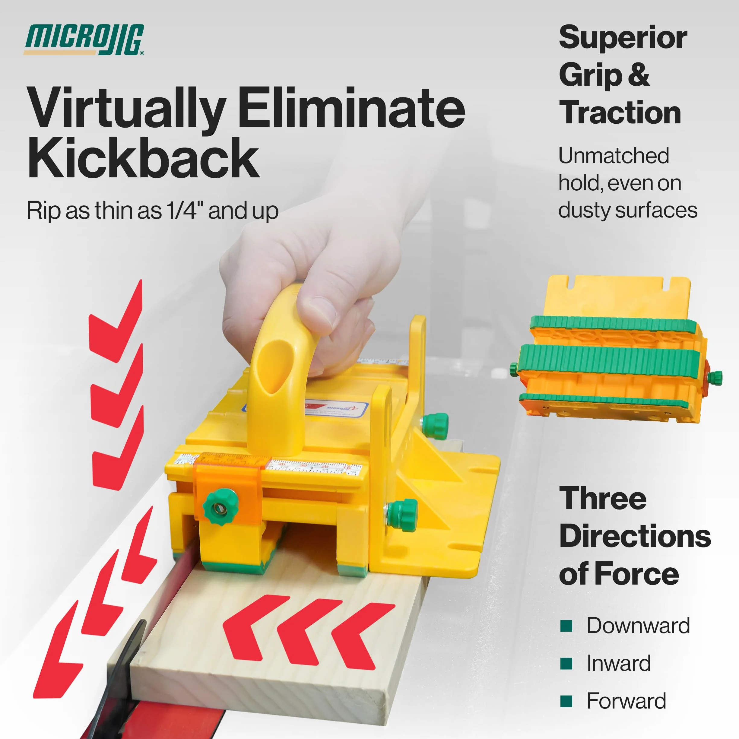 Microjig GRR-RIPPER+ SafeRip Kit Adjustable 3D Push Block for Table Saws Yellow/Green