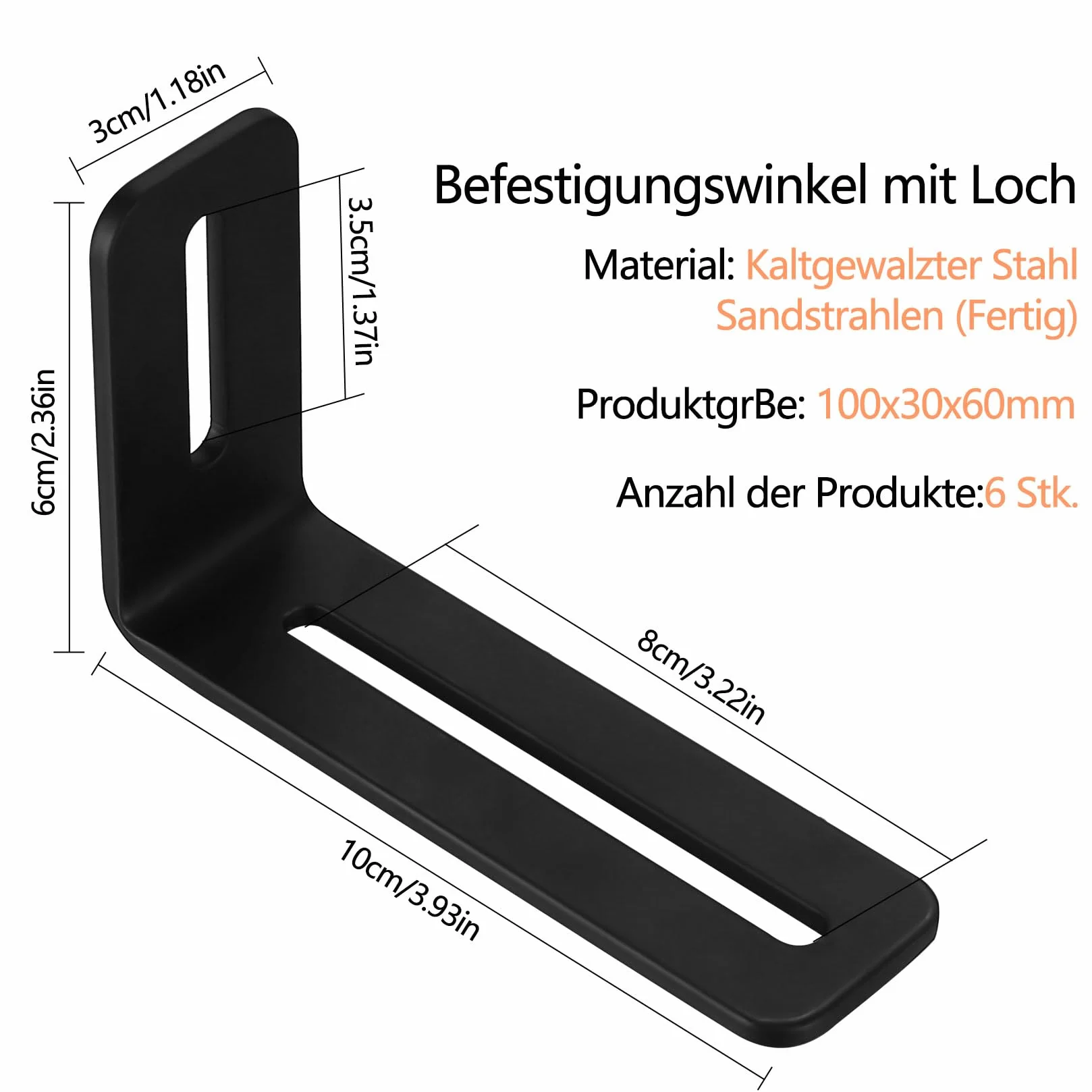 Regulowane wsporniki kątowe L do mebli 6 sztuk (101+60)x30 mm grubość 3 mm kąt 90 stopni