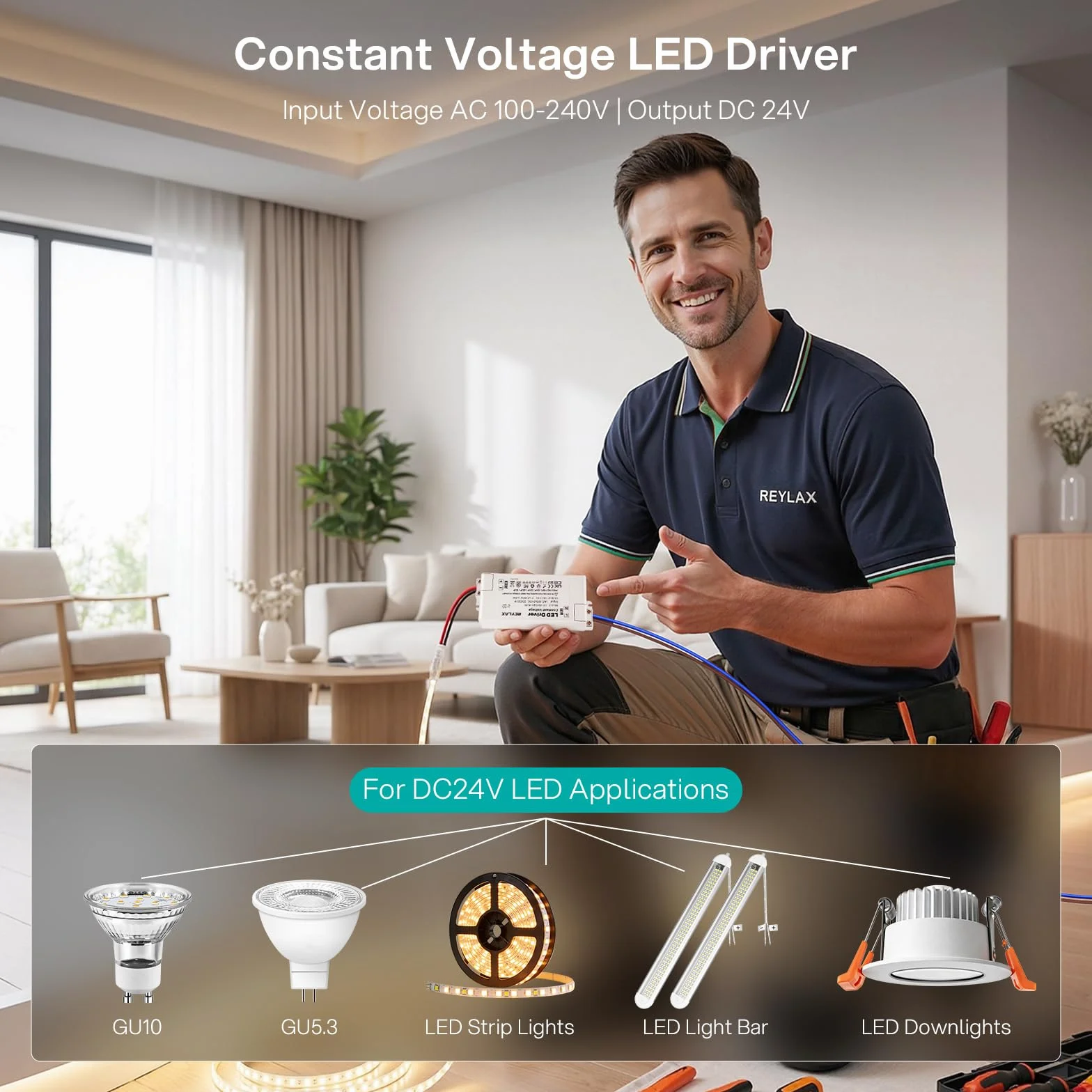 REYLAX Transformator LED 24 V 60 W 2,5 A Zasilacz DC 240 V do 24 V Stałe napięcie