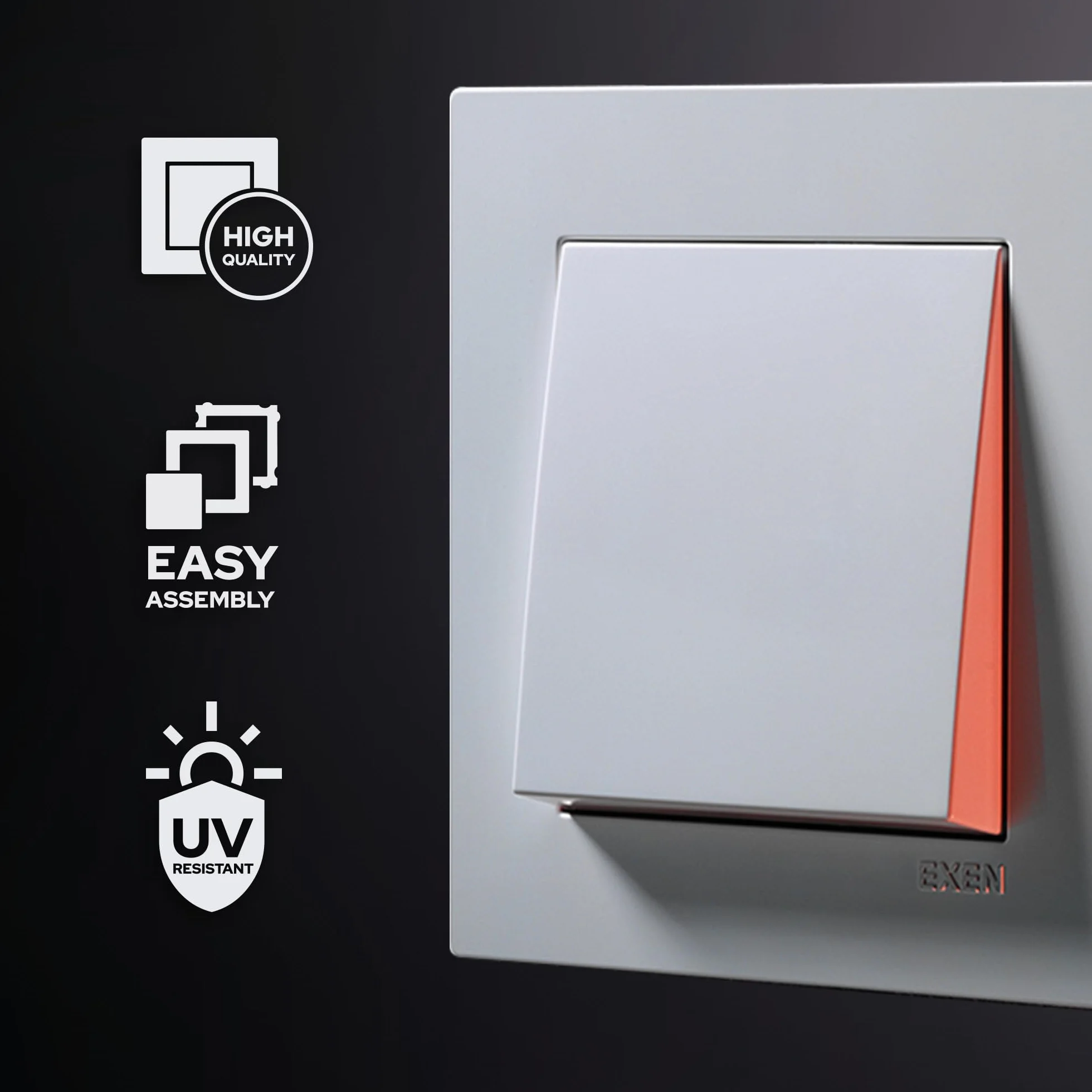 EXEN - Seria COMFORT - Ramka 1-krotna, Pojedyncza do Włączników Światła i Gniazd - Panel do Ściennych Włączników Światła i Gniazdek - Kosmiczny Czarny - 83mm - C101/09E