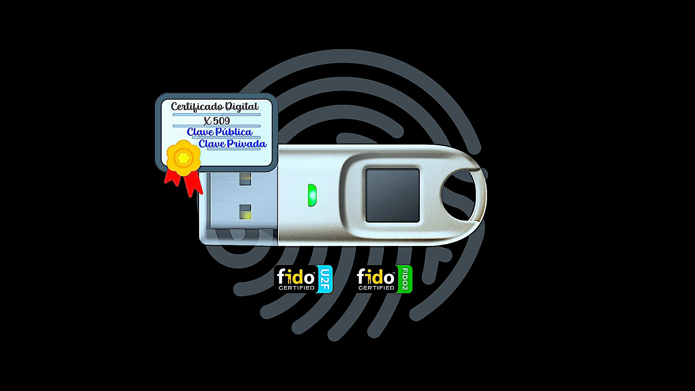 Klucz USB FIDO2 i certyfikat cyfrowy ChipNet FIDO2 ID BioPass, srebrny metaliczny
