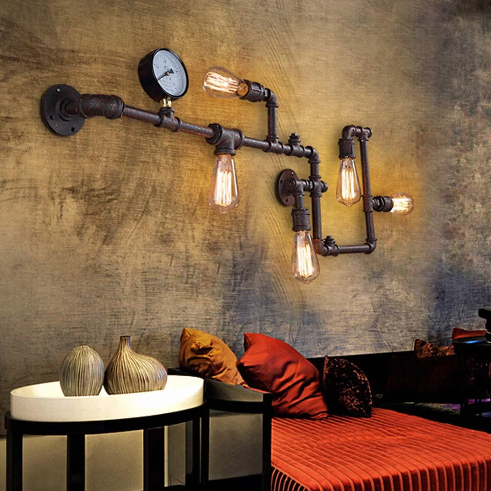 Retro Industrial kinkiet, nostalgia, vintage, lampa ścienna, rura wodna, lampa, 5 x E27, żelazo kute, metal, lampa ścienna, barowa, restauracja, kawiarnia, sypialnia, lampa wisząca, studio, oświetlenie ścienne
