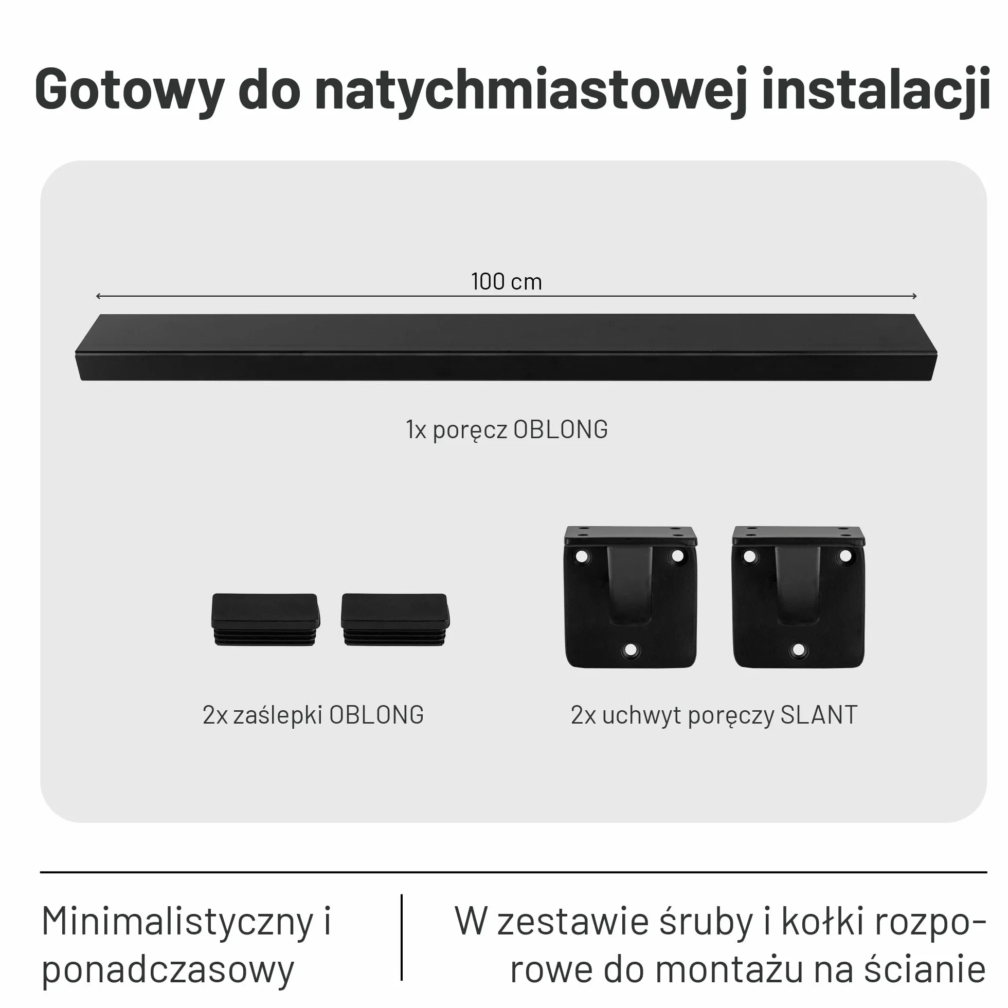 Natural Goods Berlin zestaw poręczy OBLONG metal czarny 100cm poręcz schodowa nierdzewna malowana proszkowo
