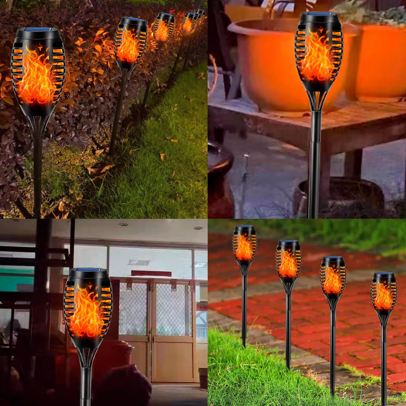 LQWELL Latarki solarne ogrodowe IP65 2 sztuki 12 diod LED realistyczna lampa ścieżkowa z płomieniem