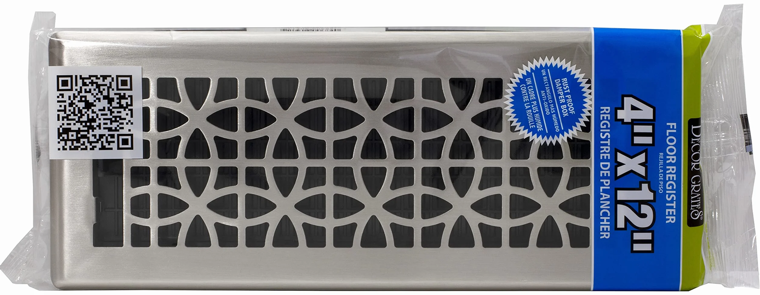 Decor Grates ECH412-NKL, Eclipse Floor Register, 4x12 Inches, Brushed Nickel