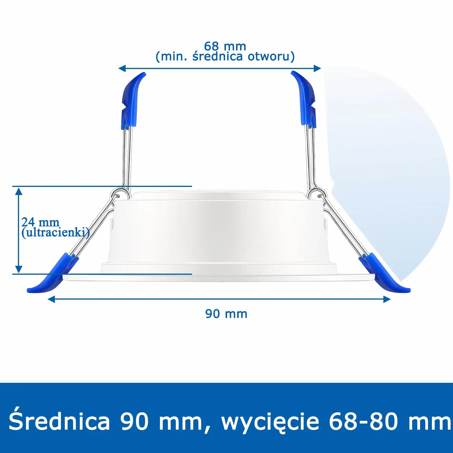Reflektory LED Wpuszczane Sufitowe, Białe Neutralne 4000 K, Otwór 68 mm, Wodoodporne IP44, 5 W 400 lm 220-240 V, Średnica 90 mm, Wewnętrzna Łazienka Kuchenna, Zestaw 40 Sztuk