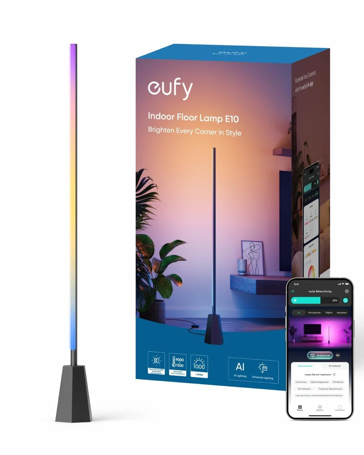Lampa podłogowa eufy E10 LED RGBWW 1700 lumenów inteligentna kompatybilna Google