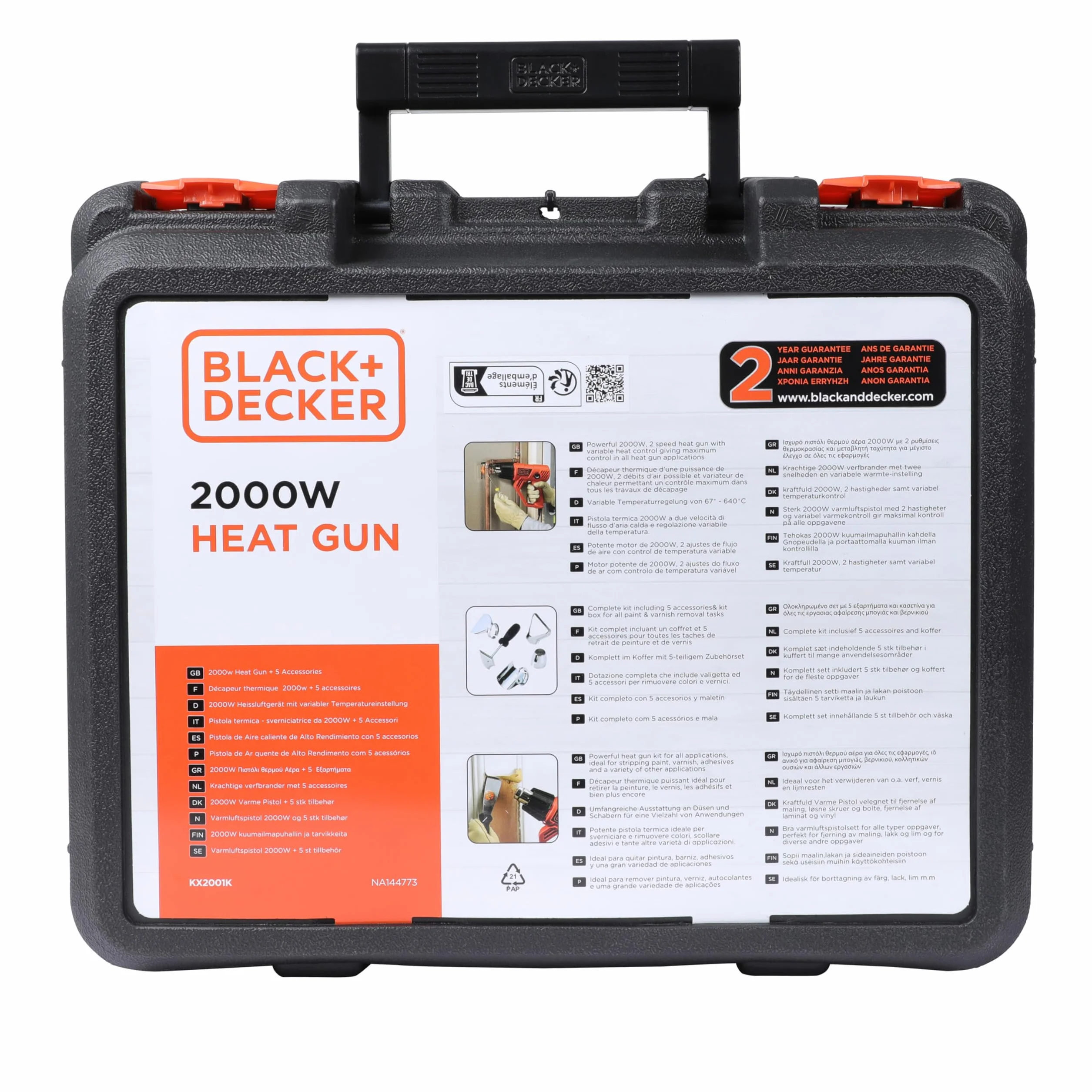 BLACK & DECKER Wytrzymały Decapador térmico 2000W, temperatura 50-450/90-600°C, 5 akcesoriów