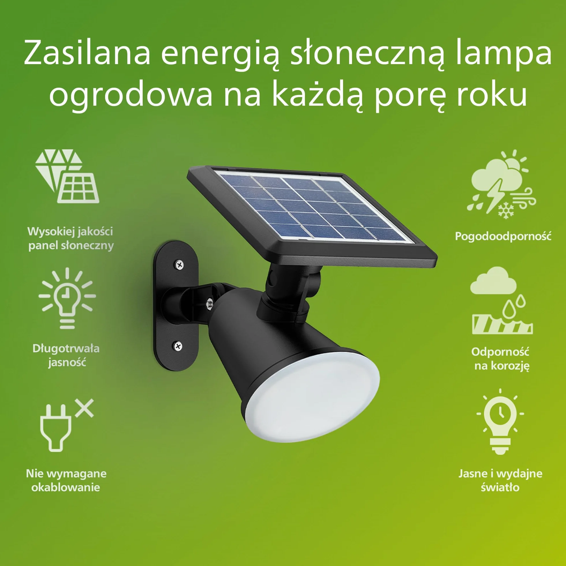 Philips Jivix Zewnętrzny Solarny Reflektor Punktowy 1.4W 2700K Czarny IP44