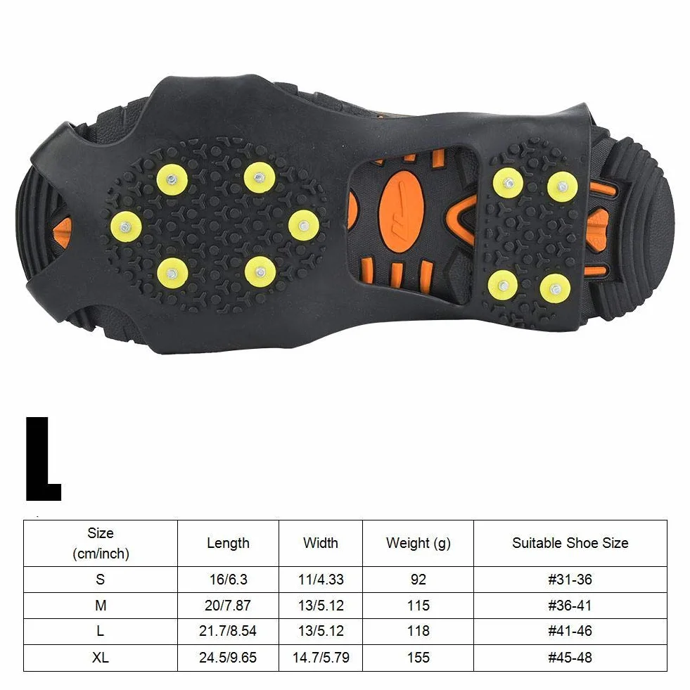 VGEBY Ice Cleats kolce antypoślizgowe 10 stalowych szpilek raki śnieżne antypoślizgowe zatrzaski do butów i butów (L)