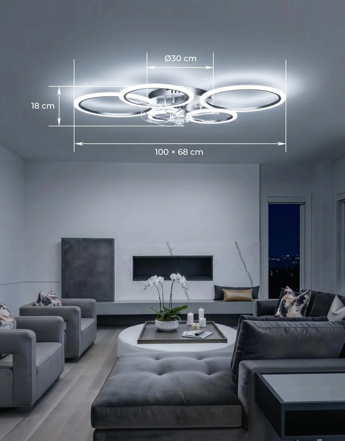 Wentylator sufitowy LED z silnikiem DC, kompatybilny z Alexa, Asystent Google, 6 prędkości, ściemnianie, tryb letni/zimowy