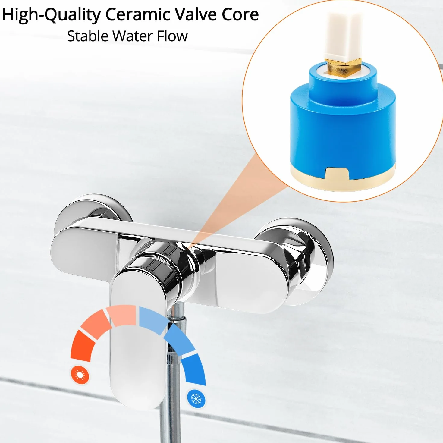 QWORK Bateria prysznicowa, zawór wylotowy G1/5.1 cm, chromowany ścienny kran mieszający